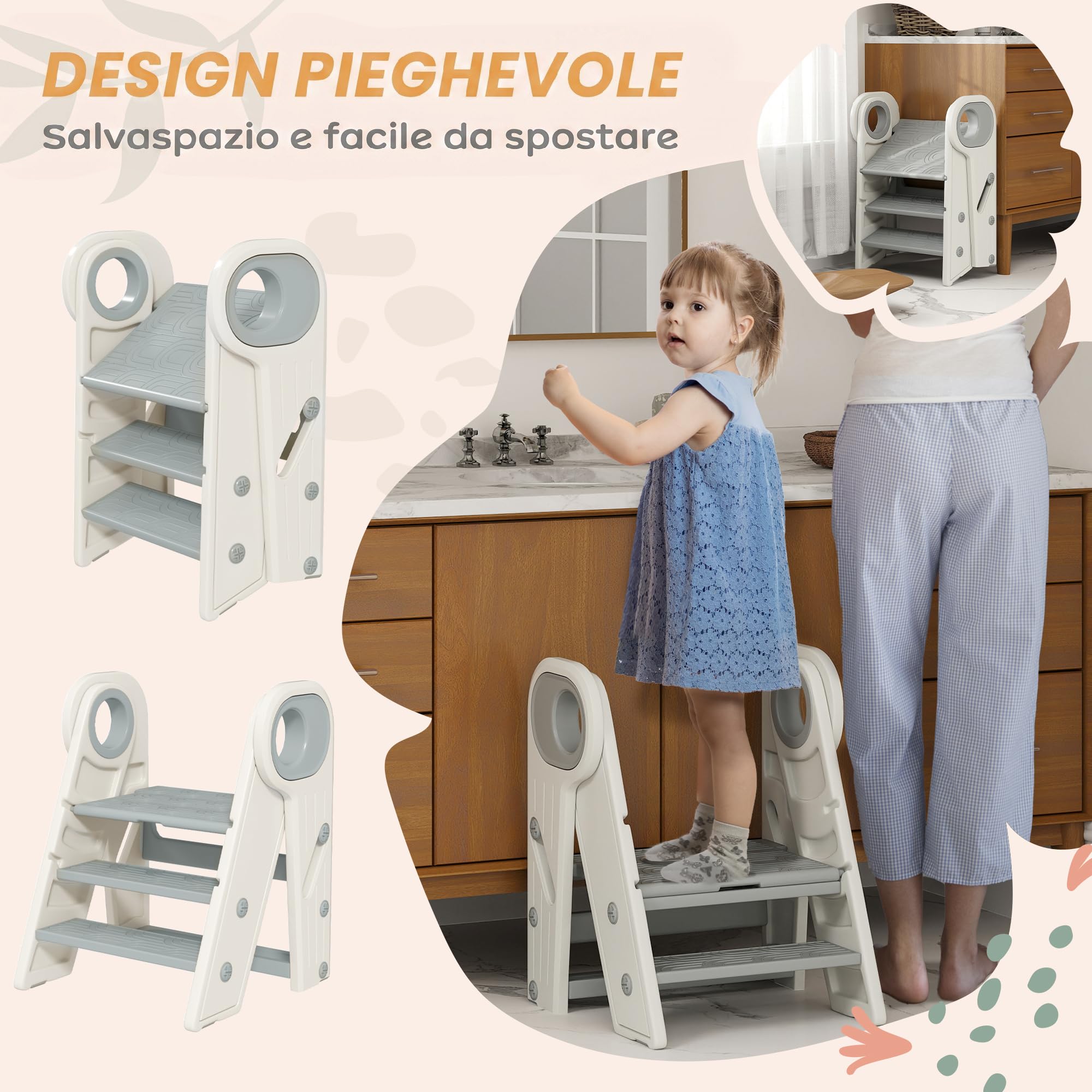 AIYAPLAY Torre Montessoriana Bambini Pieghevole con Maniglia Grigio