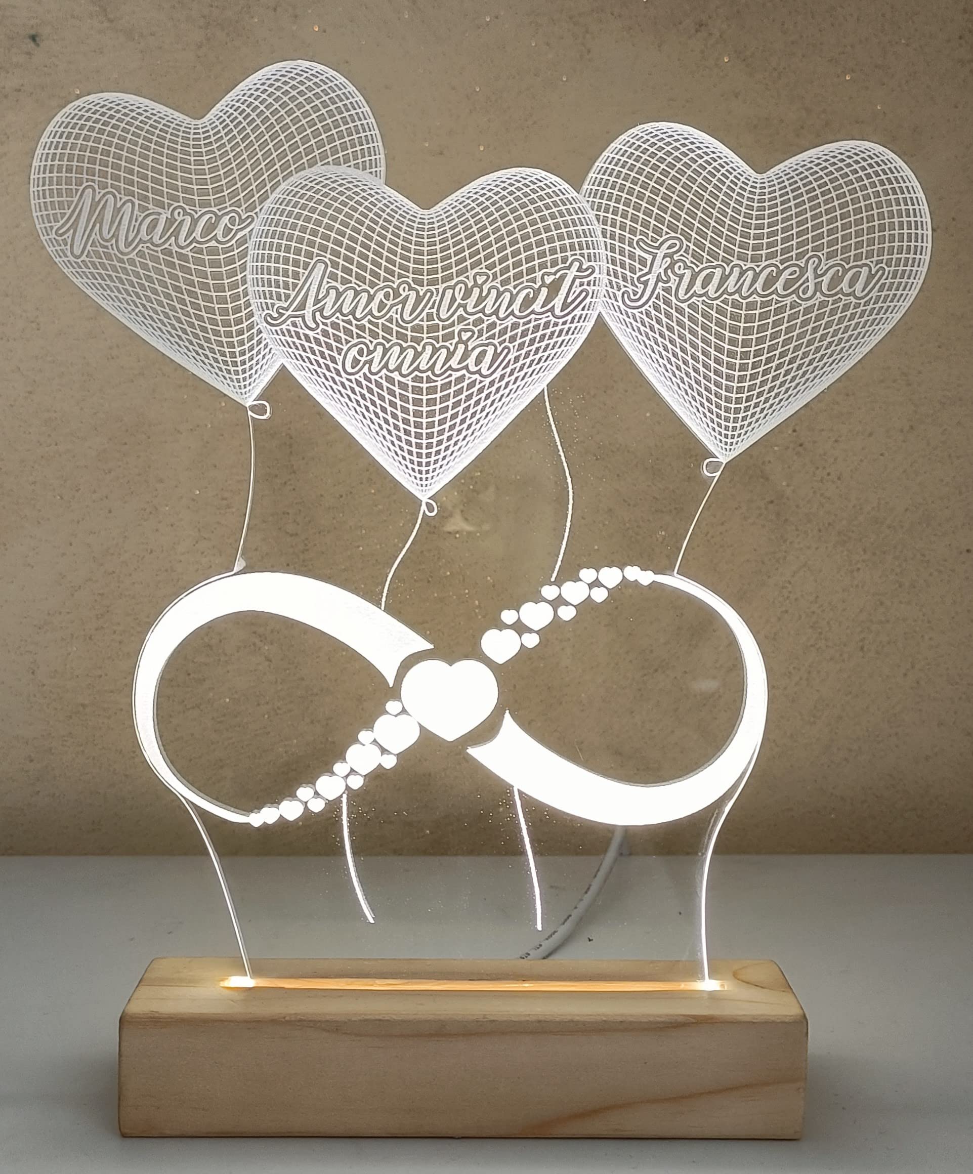 Lampada led personalizzabile palloncini 3D con nomi (3 Palloncini)
