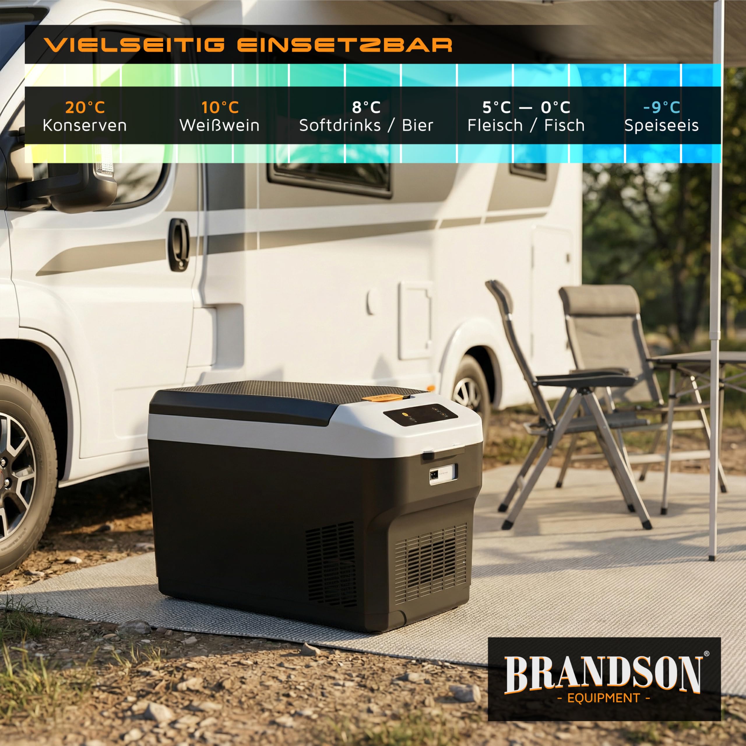 Brandson - Kühlbox elektrisch mit Kompressor - XXL 27 Liter – 12v 230v - zwei Fächer – starke Kühlleistung – zwei Betriebsmodi – Gefrierbox Gefriertruhe mit ECO-Modus – für LKW Auto Camping Boot