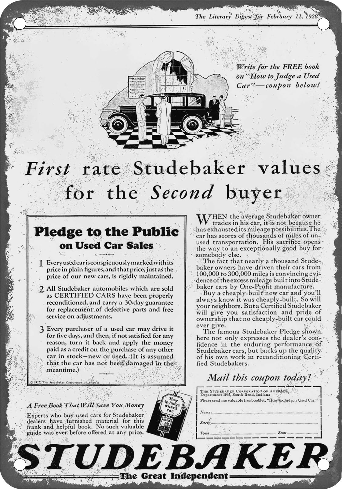 Miaomansenstore Metal Sign - 1928 Studebaker Vintage Ad 01 - Old Retro Rusty Look Home Decor