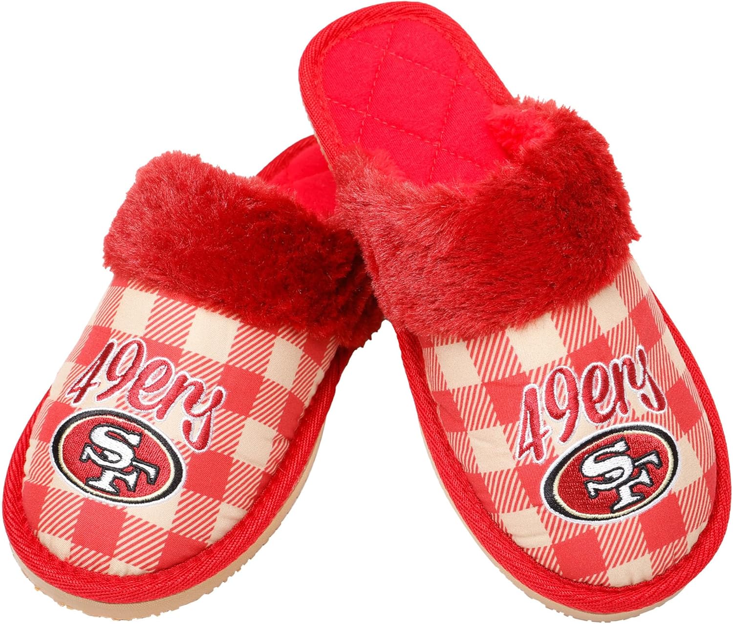 FOCO NFL Team Logo Women's Plaid Sherpa Mule Slipper