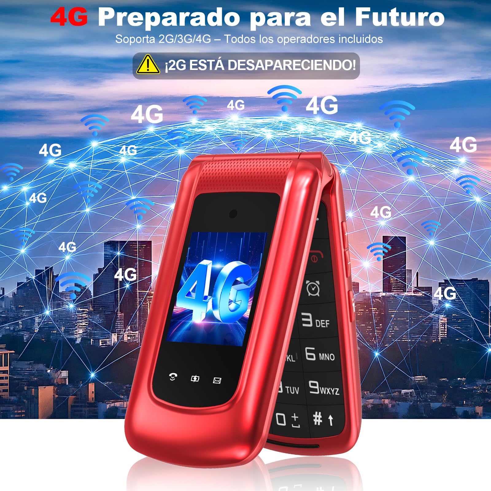 Teléfono Para Mayores 4G Con Tapa - Teclas Grandes, Botón SOS, Base De Carga