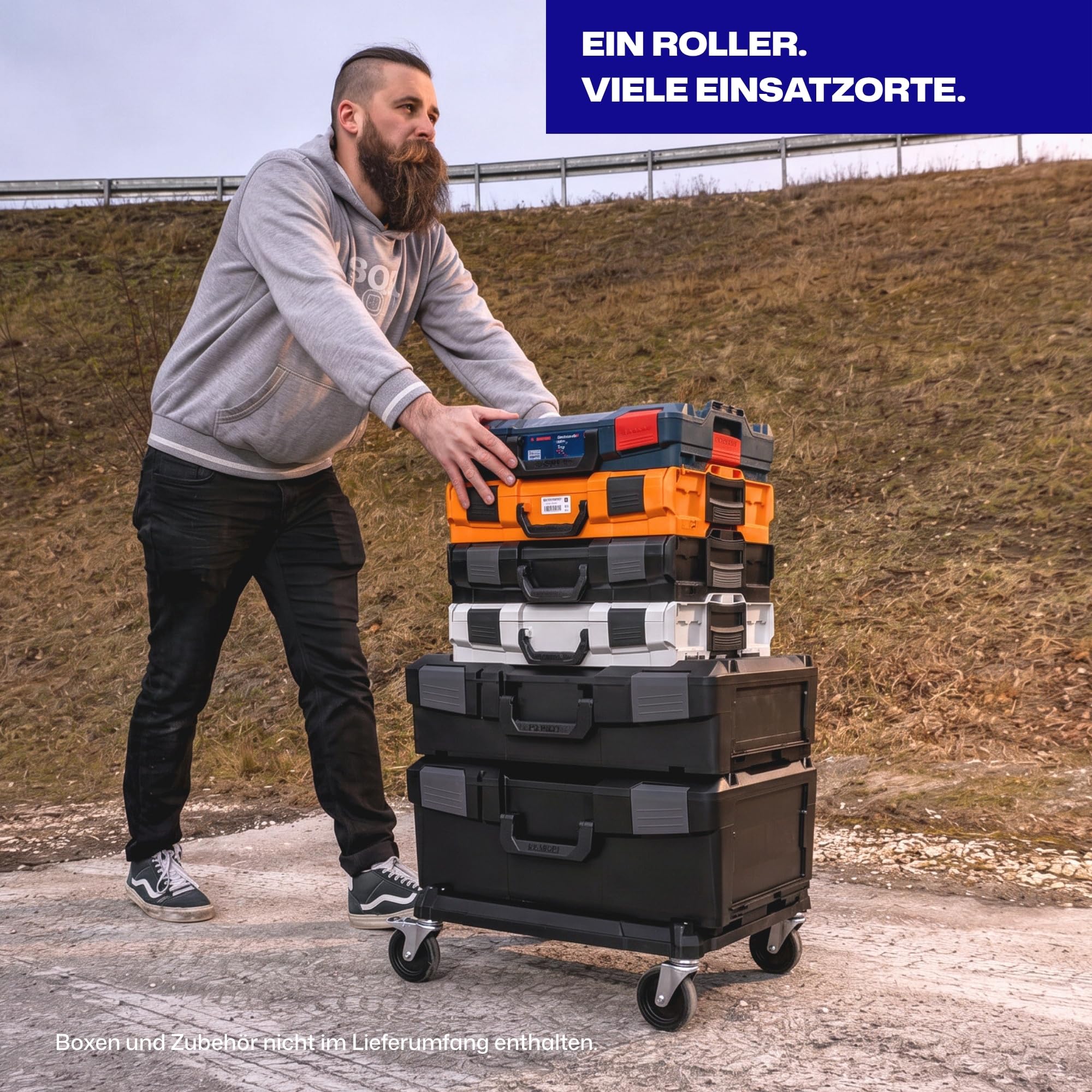 L-BOXX Roller Transportwagen für Werkzeugkoffer bis 200kg mit Bremse, mobil | für L-BOXX G und G4, XL-BOXX und L-BOXX Contractor, bis 200kg, 4x100mm Lenkrollen, 2 Bremsen, 559x432x170mm, 4 Zurrpunkte