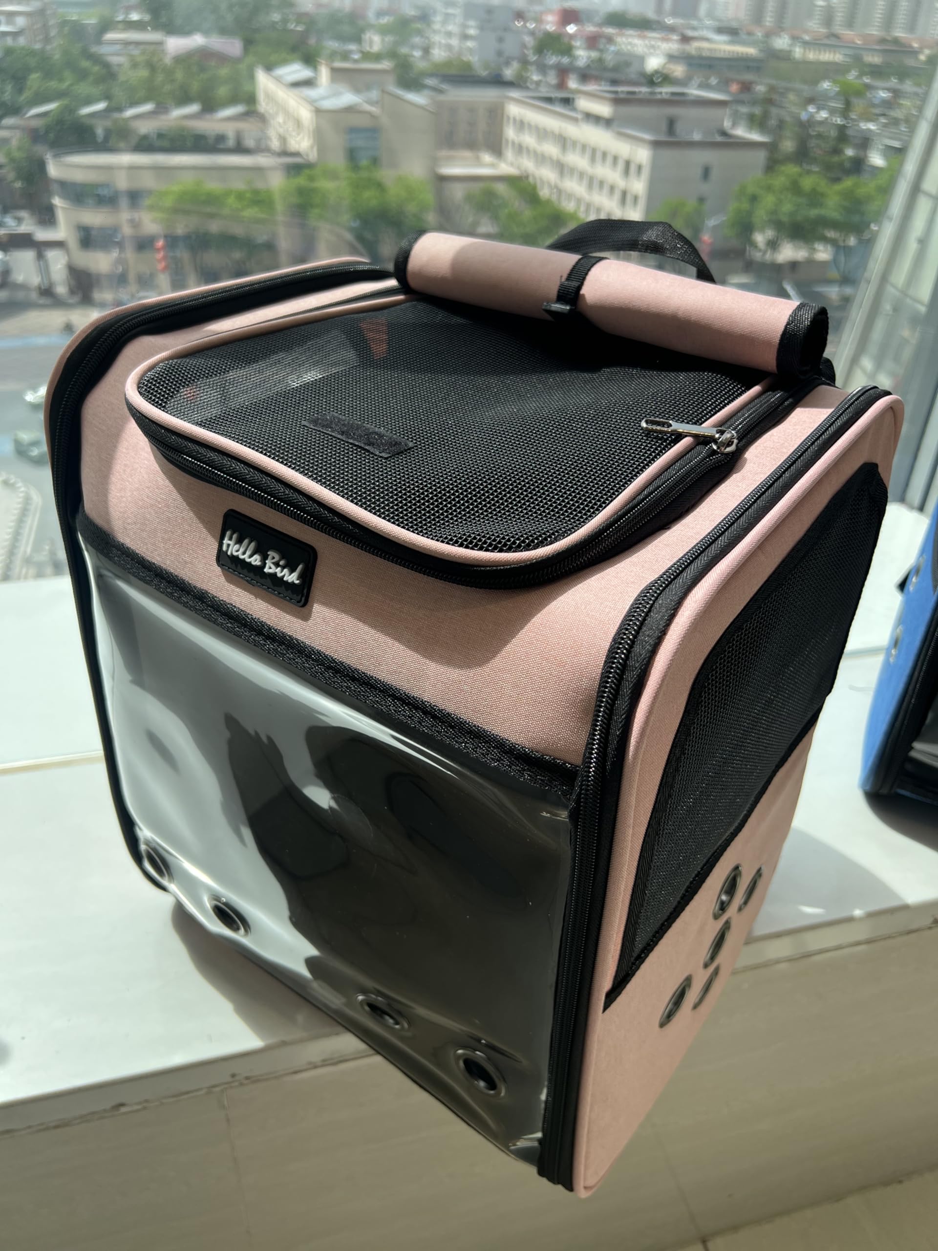 SOLAPOLLO Atmungsaktive Papageientasche, Wellensittich, Outdoor-Rucksack, leicht und tragbar, wasserdicht, Vogelreiserucksack, weite Sicht und Schattierung, Katzenrucksack zum Wandern (Rosa)