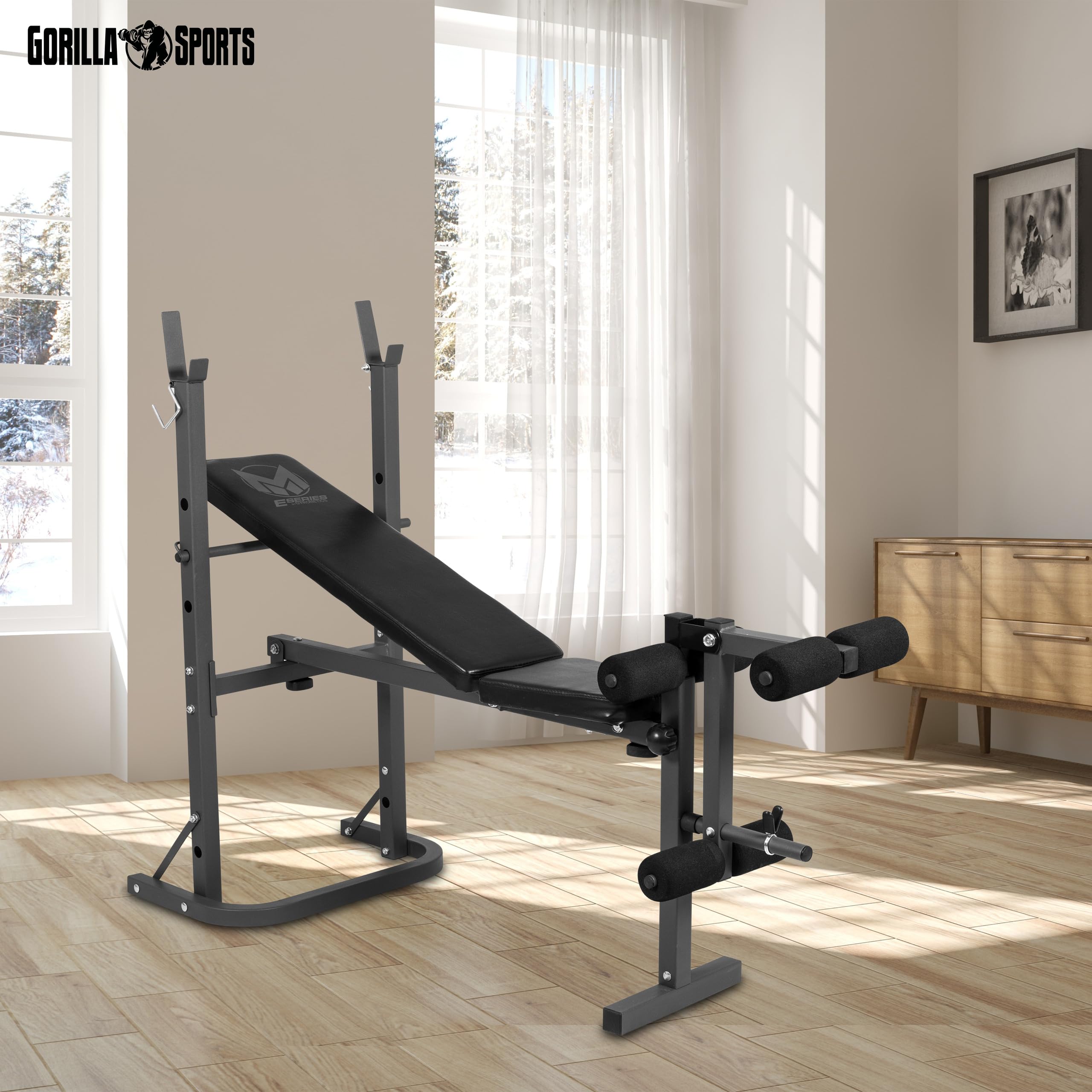 GYRONETICS® Panca Pesi - con Porta Bilanciere, Multifunzione, Regolabile, Pieghevole, Max. 220kg, in Acciaio - Panca Piana, Palestra, Allenamento, Addominali, Sollevamento Pesi, Fitness, Casa