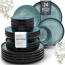Servizio Piatti Ibiza in Grès per 6 Persone, 24 Pezzi Set Piatti Moderni Compatibile con Lavastoviglie e Microonde – Piatti Nero Tiefblau – Set da Tavola e Cucina di Pure Living