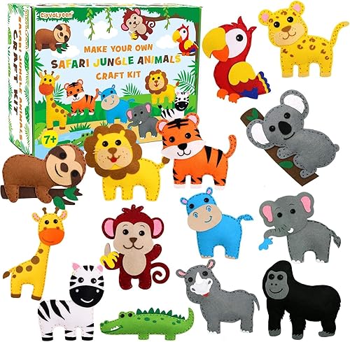 CiyvoLyeen Safari Jungle - Kit de manualidades de costura de animales de la selva para niños, juego de manualidades y costura para niñas y niños,