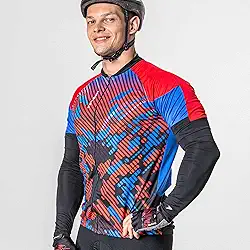 Camisa Ciclista Poker Manga Curta Zíper Total Phantom Unissex - Vermelho Azul e Preto