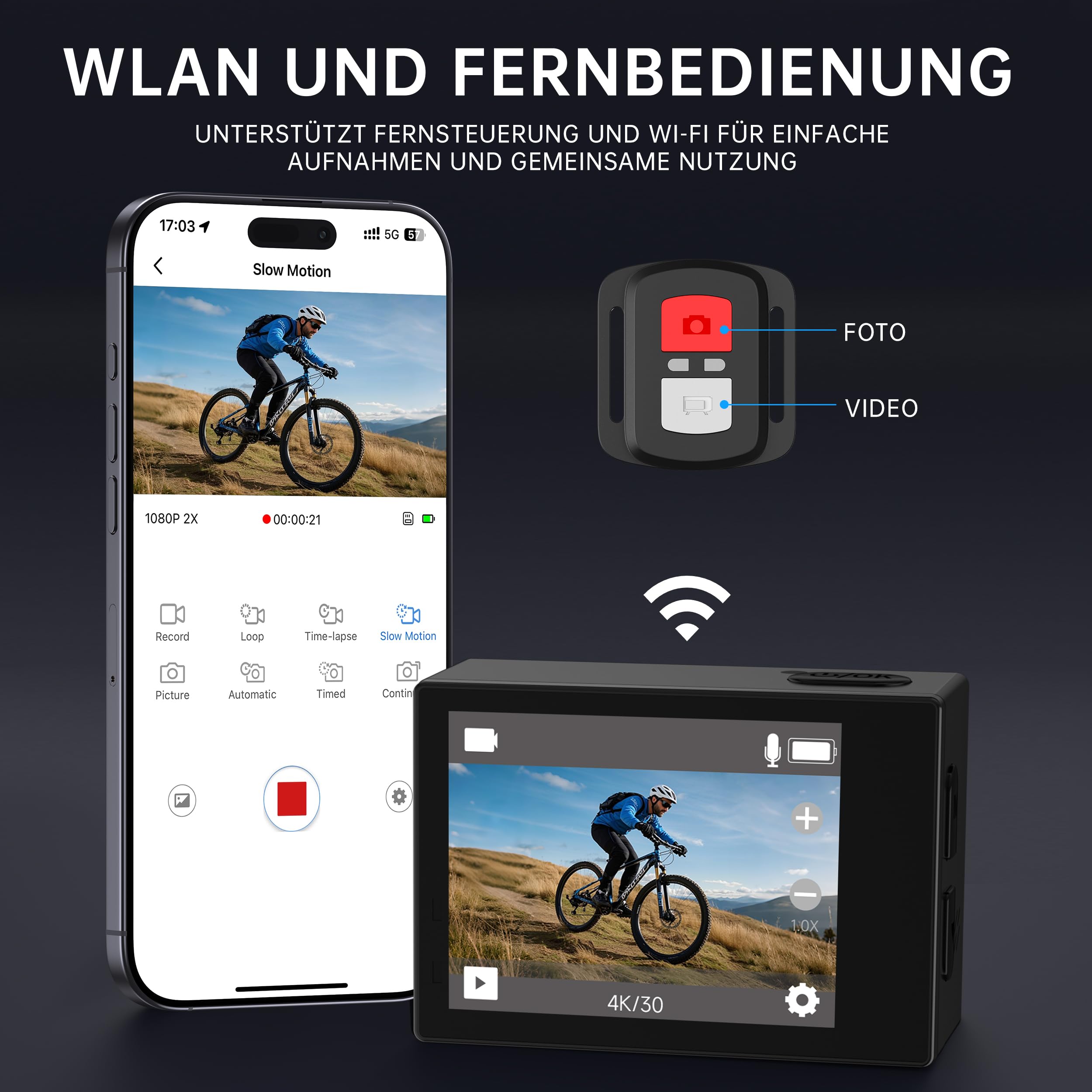 Action Cam 4K 60FPS 40M Unterwasserkamera 30MP HD Wasserdicht EIS Touchscreen 64GB Karte 2.4G Fernbedienung