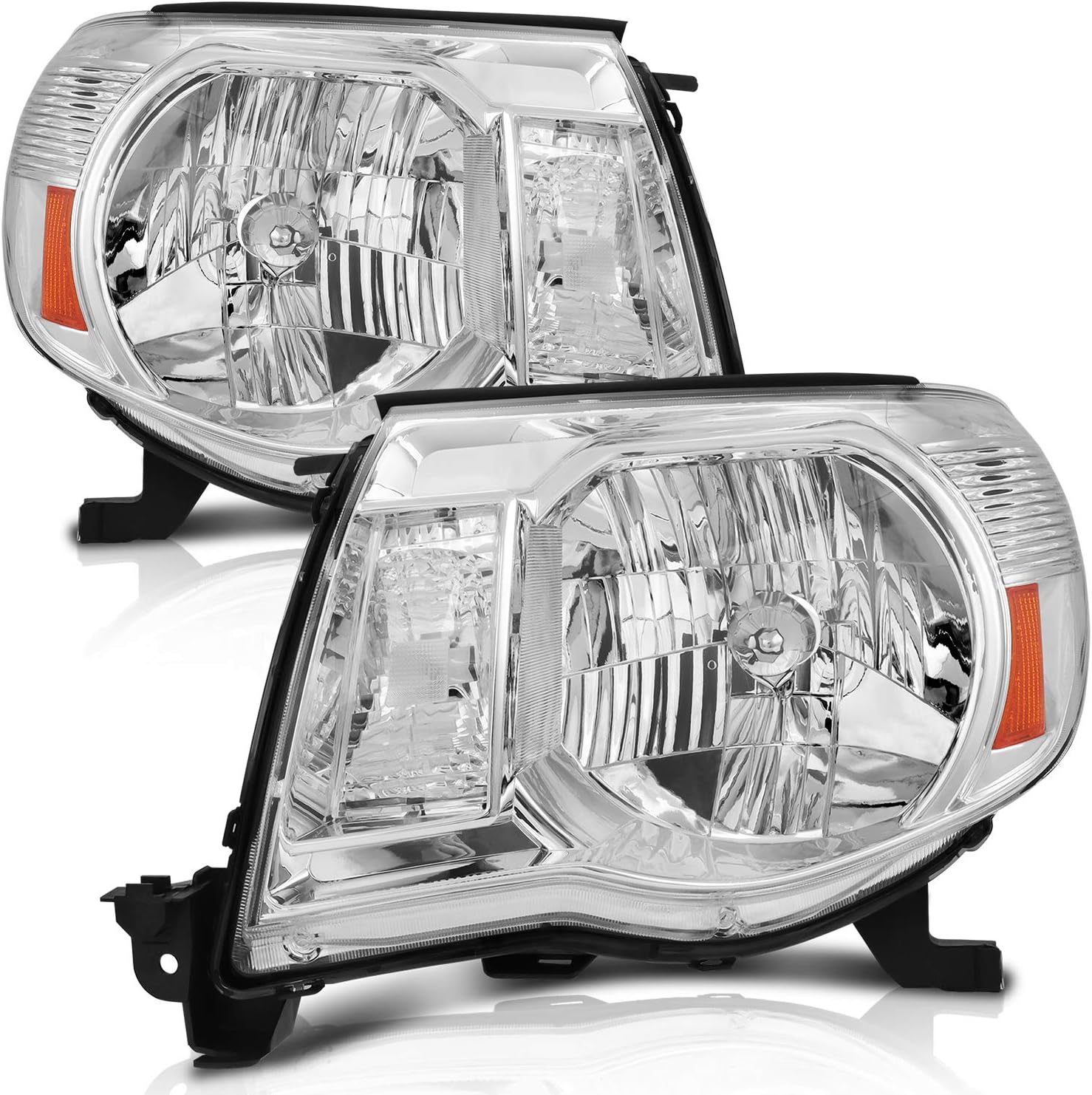 Super Deal Product SCITOO Headlight Assembly Fits For Toyota Tacoma 2005-2011 Headlamp In Chrome Housing Amber Reflector Clear Lens