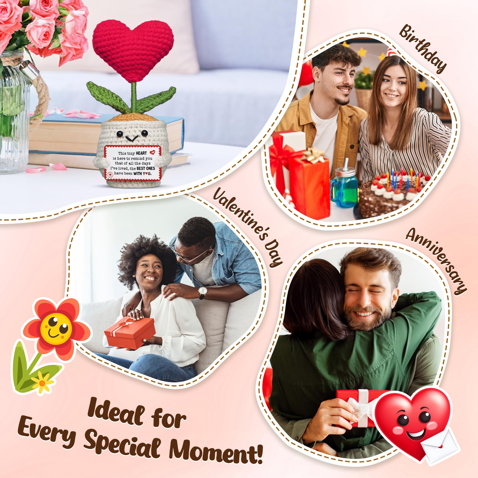 OASSIE Anniversary Couple Gifts for Women Men - Heart Flower Pot Crochet - Romantic Anniversary Wedding Mothers Day Birthday Gifts for Wife Husband Him Her Boyfriend Girlfriend Couple