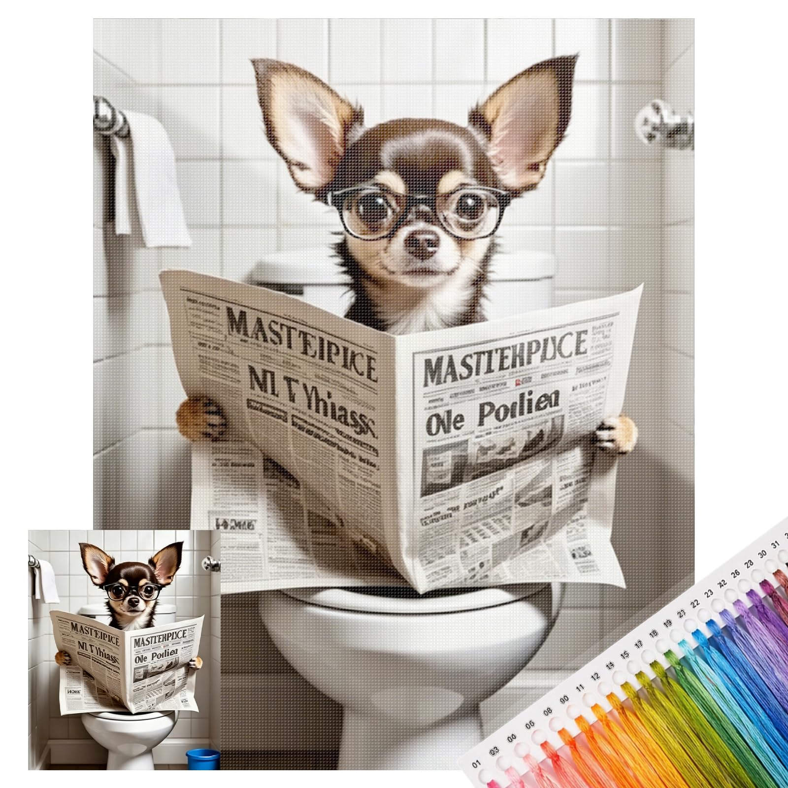 POETRYDRAW Chihuahua Full 11CT DIY Stamped Cross Stitch Kits 15.75x19.69inch Embroidery Needlepoint Starter Kits Cross Stitch Art and Crafts Kits for Beginners Adults Home Decor (Smart Chihuahua)