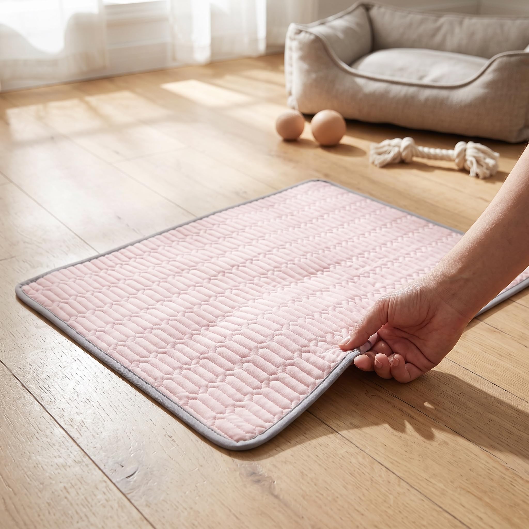 Tapis Rafraîchissant pour Animaux Compagnie, Tissu Frais et Respirant, pour Chien et Chat, Lavable, Rose pâle, Très Grand (90 * 70cm)