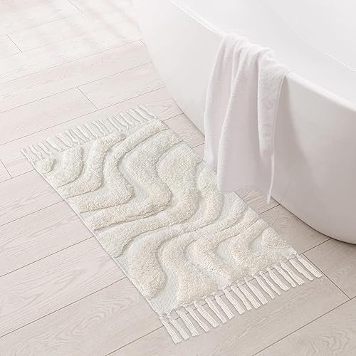 Folkulture Alfombras de baño o alfombras de baño para baño, alfombra de baño o ducha 100% algodón, 24 x 17 pulgadas, alfombra antideslizante para