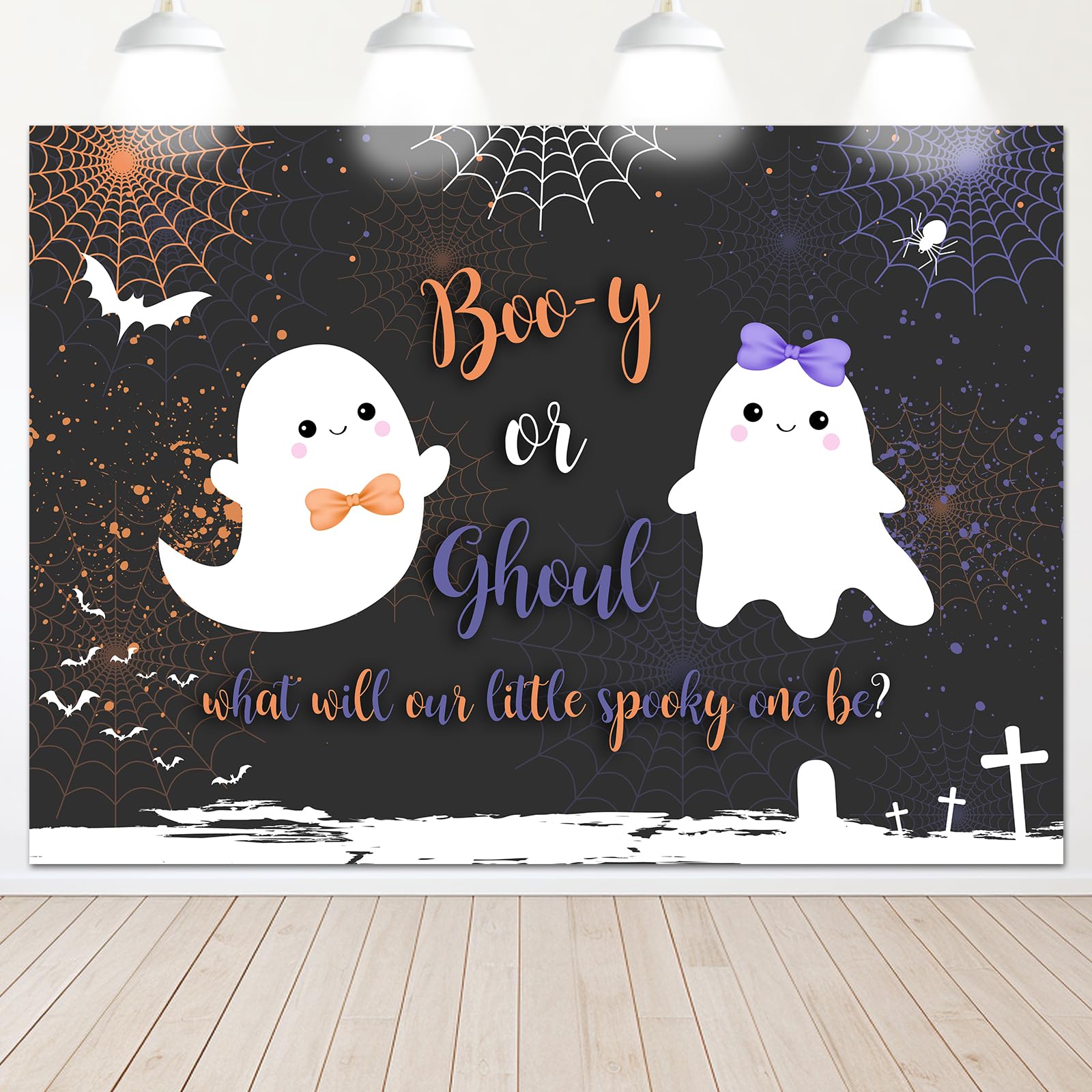 Mocsicka Halloween Gender Reveal Backdrop Booy or Ghoul Gender Reveal Background Halloween Ghost Party Cake Table Decoration Banner Photo Booth Props (7x5ft)