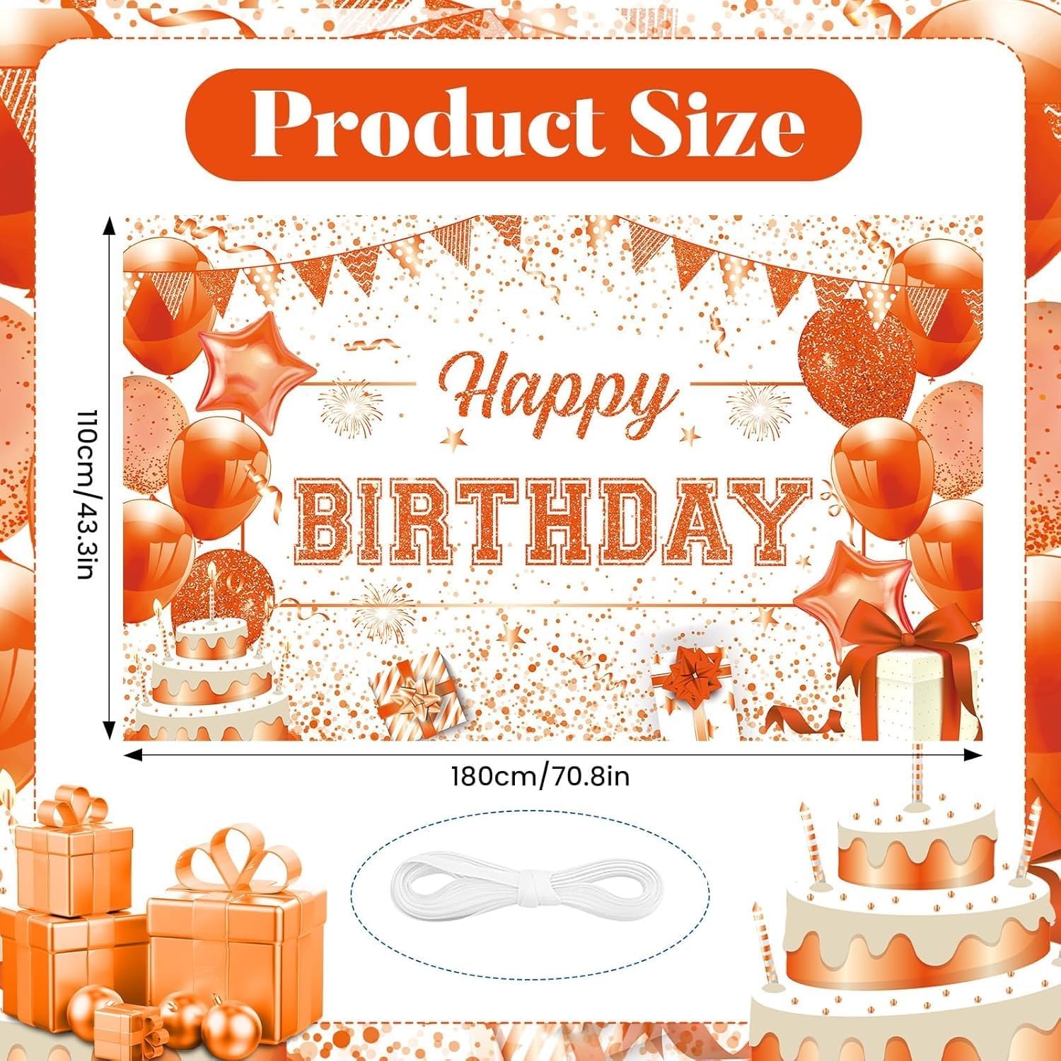 Orange Birthday Banner Decorations Large Orange and White Birthday Banner for Women Girls Happy Birthday Backdrop for Birthday Party Supplies