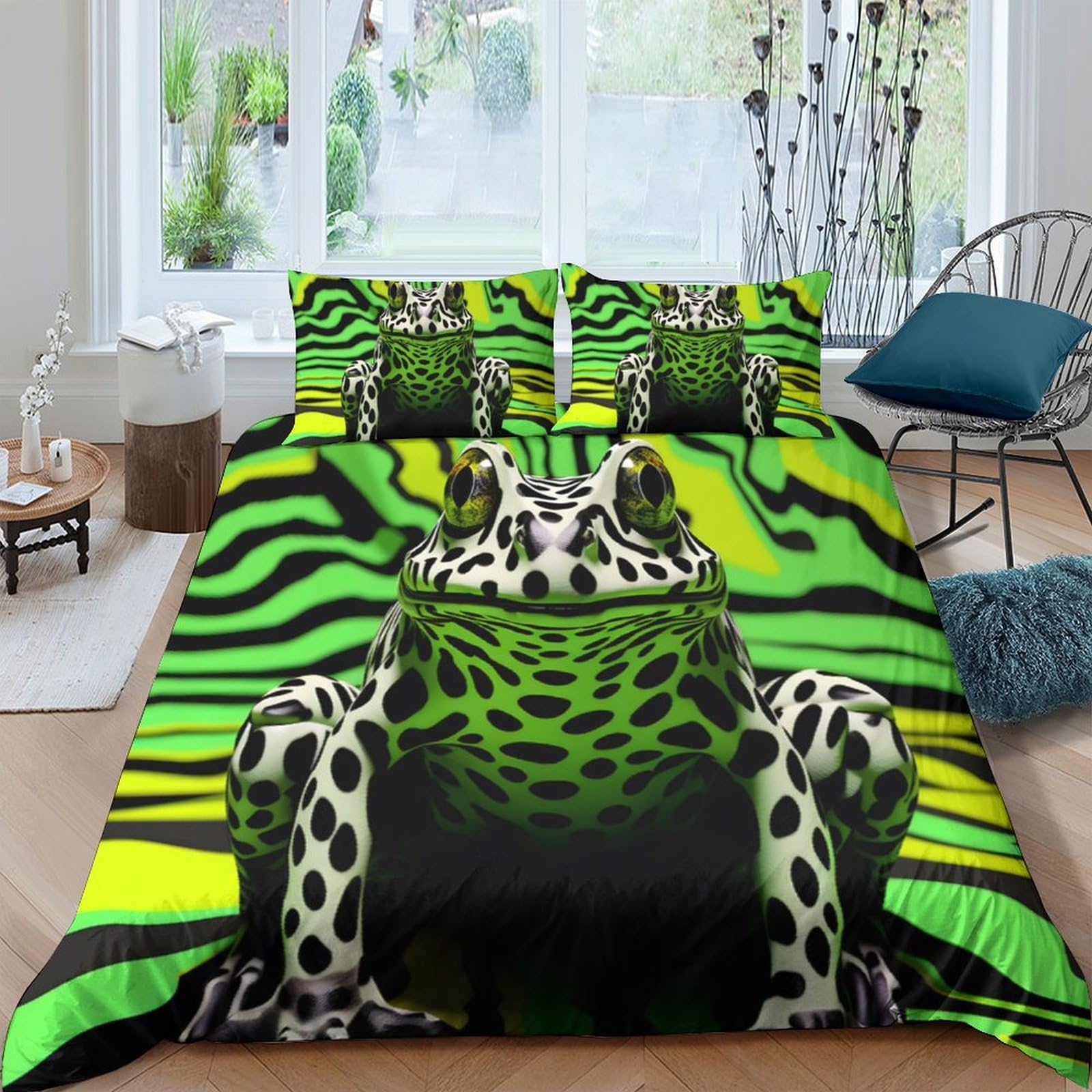 Ctjqhvkz Style-6 3D Printed Green Frog Fitted Sheet Microfiber Vibrant Animal Print Bed Sheet For Bedroom Dorm Mattress Protection Single（135X200cm）
