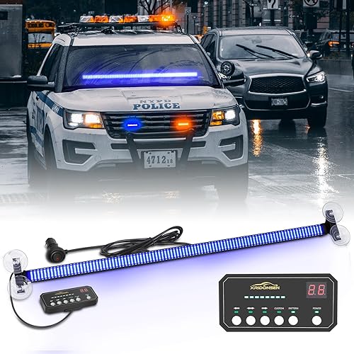 XRIDONSEN Barra de luz estroboscópica LED ámbar de 27 pulgadas, advertencia de emergencia, intermitente, luces interiores de ventana