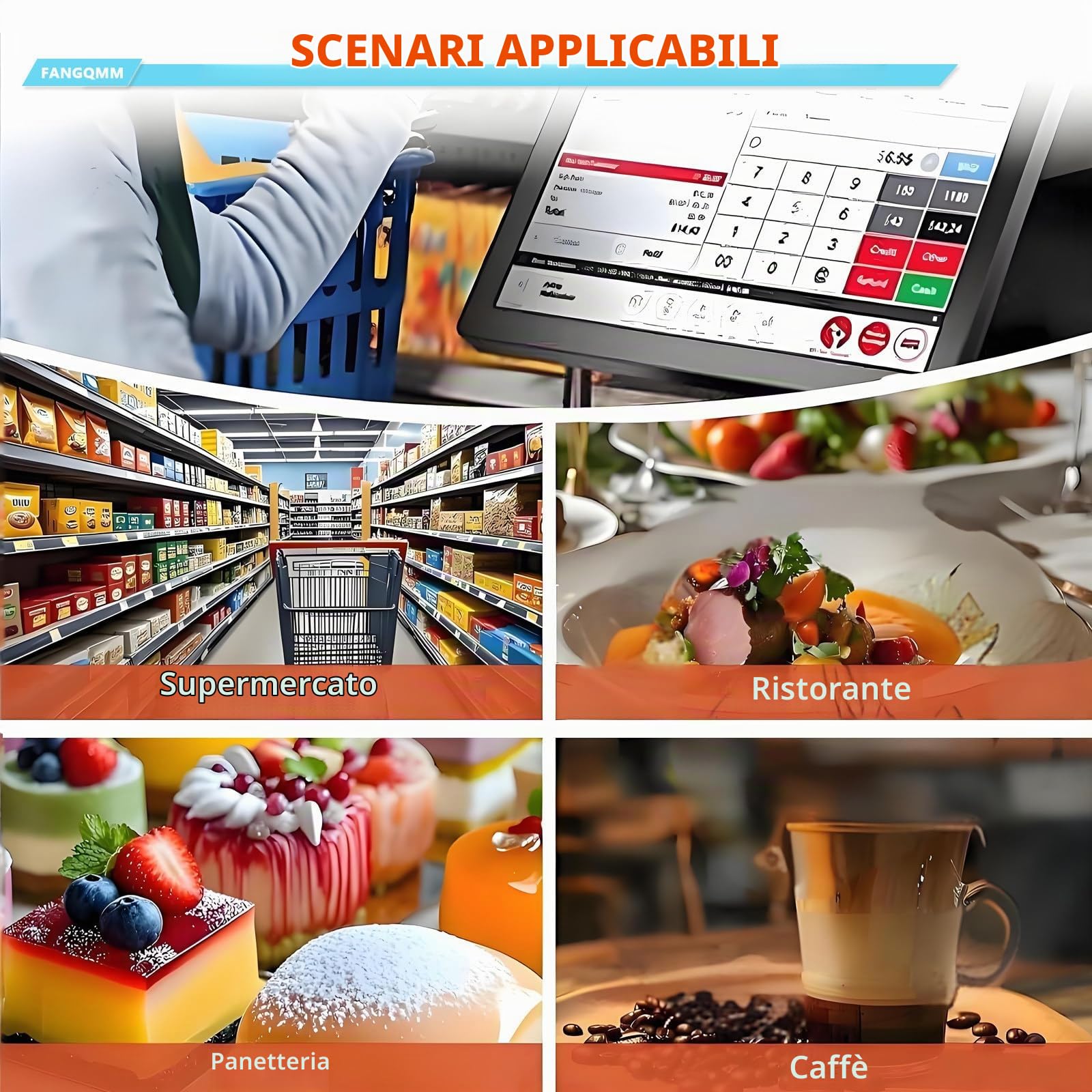 Registratore di Cassa Telematico, Sistem POS con Schermo Tattile 15.6", 8GB + 128GB, Scanner di Codici a Barre, 58mm Printer, Cassa Professionale per Ristoranti e Negozi White