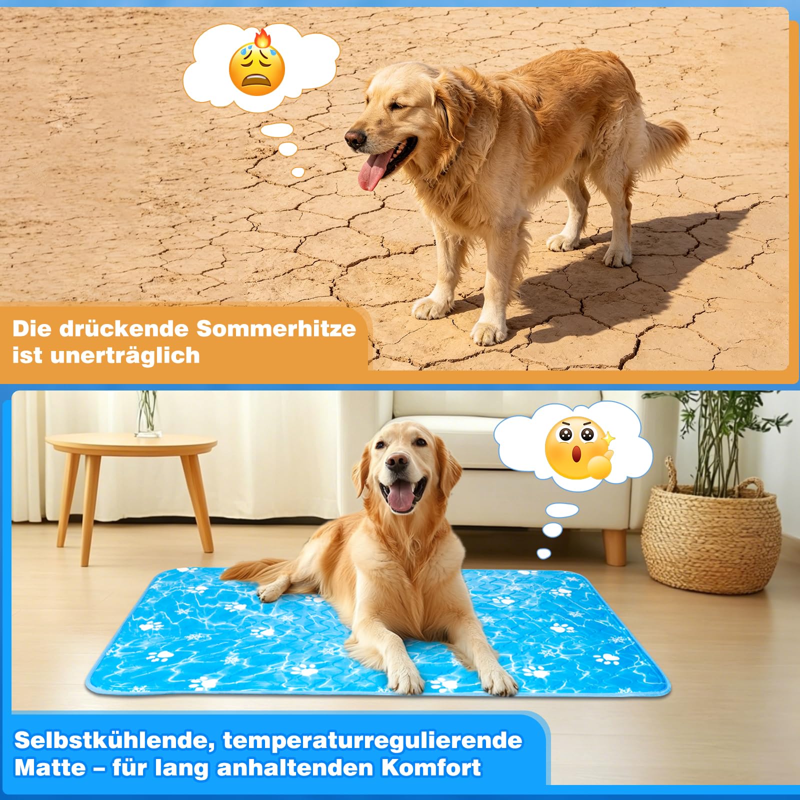 Tappetino rinfrescante per cani (110 x 80 cm), tappetino rinfrescante per cani di taglia grande, pieghevole, resistente agli artigli e lavabile, per l'estate