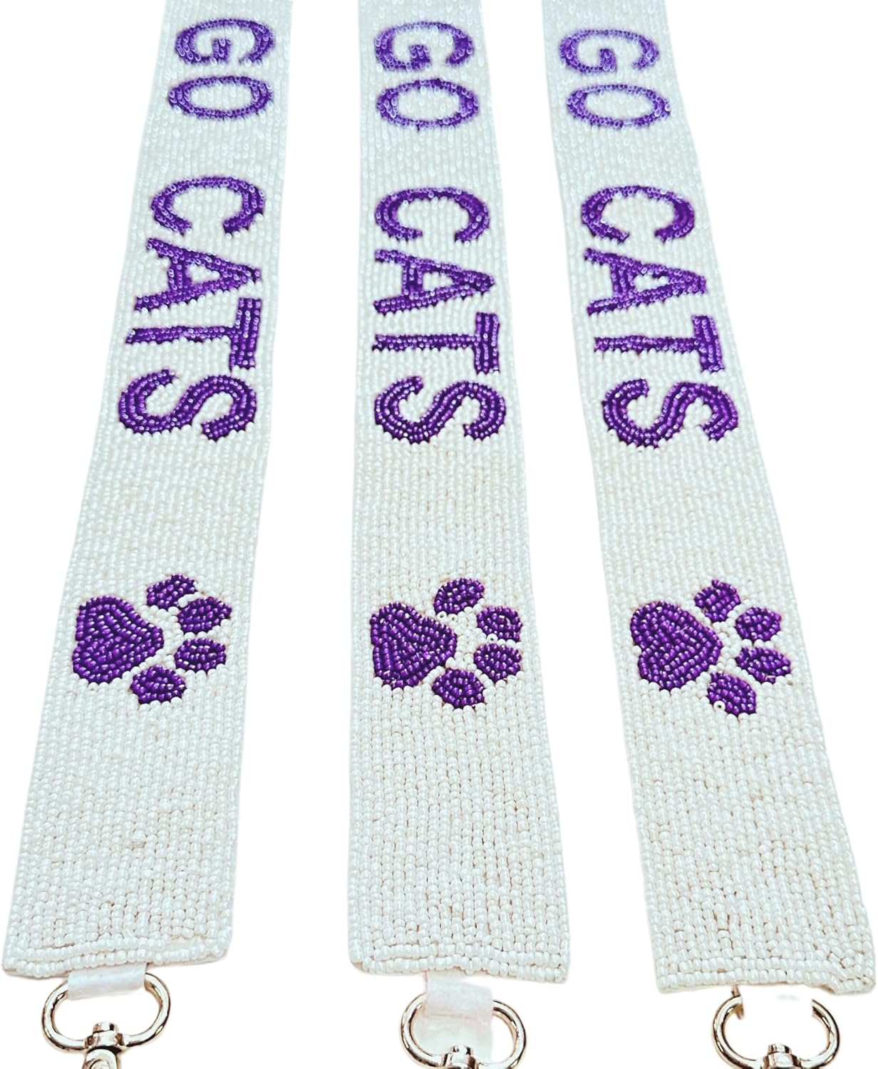 Lashicorn Beaded Purse Strap Cats Purple & White College Game Day Clear Handbag Replacement Strap Kansas Stadium Football University 49 x 1.75” Gold Hardware Clips