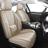 Vista 19 de Chezope - Fundas de asiento de cuero, par delantero de color beige, protectores de asiento de coche transpirables, accesorios de coche resistentes