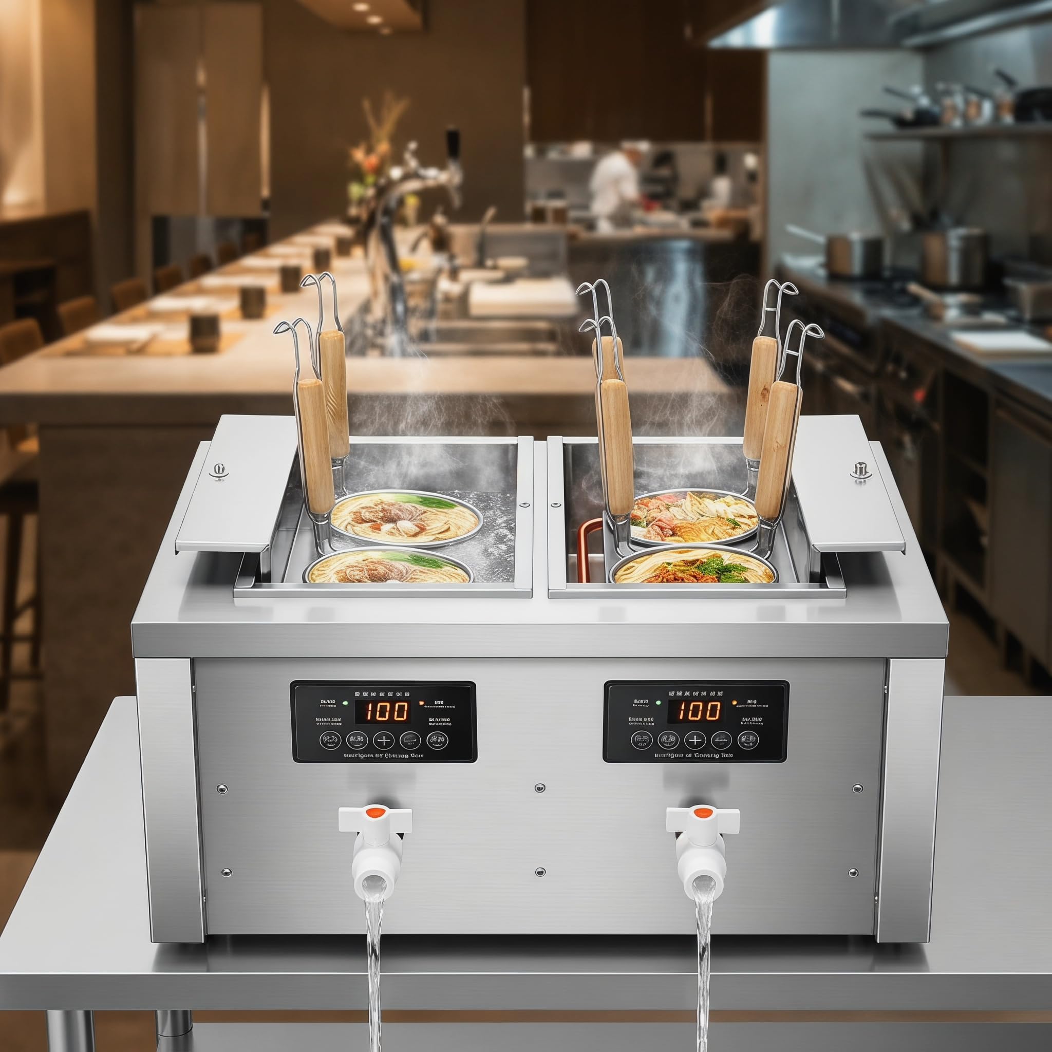 Cuocipapa Professionale con Sollevamento Automatico E Timer - Macchina per Pasta A Doppio Scolo per Spaghetti, Ramen, Maccheroni E Gnocchi - Soluzione di Cottura Efficiente E Veloce