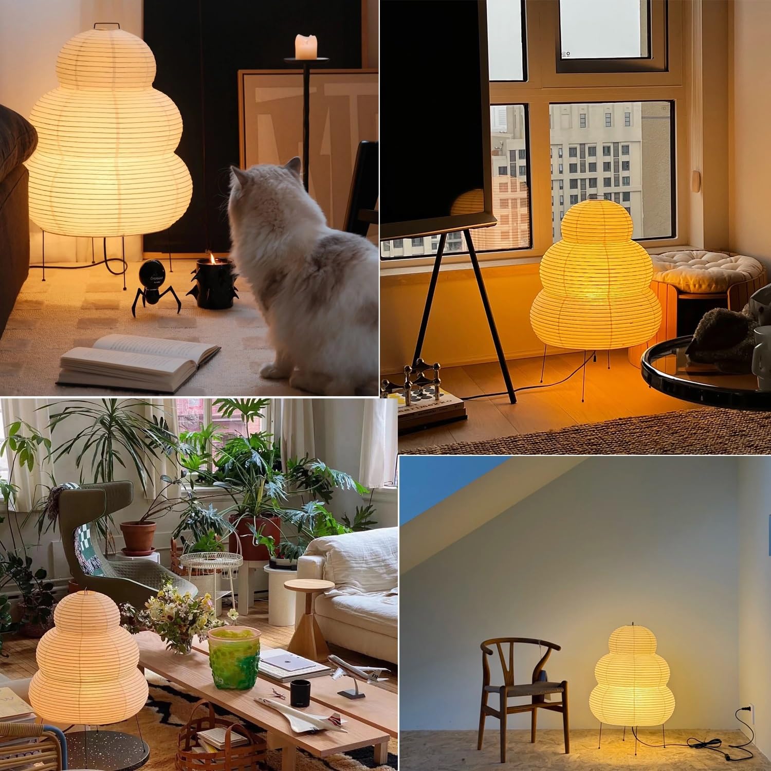 NVKE Reispapier Lampe Retro Wabi-sabi Nachttischlampe Nachtlicht Gemütliche Tischlampe Tischbeleuchtung Dekorative Tischleuchte Stimmung Tischlicht Papierlampe Wohnzimmer Schlafzimmer Deko Lampe(A)