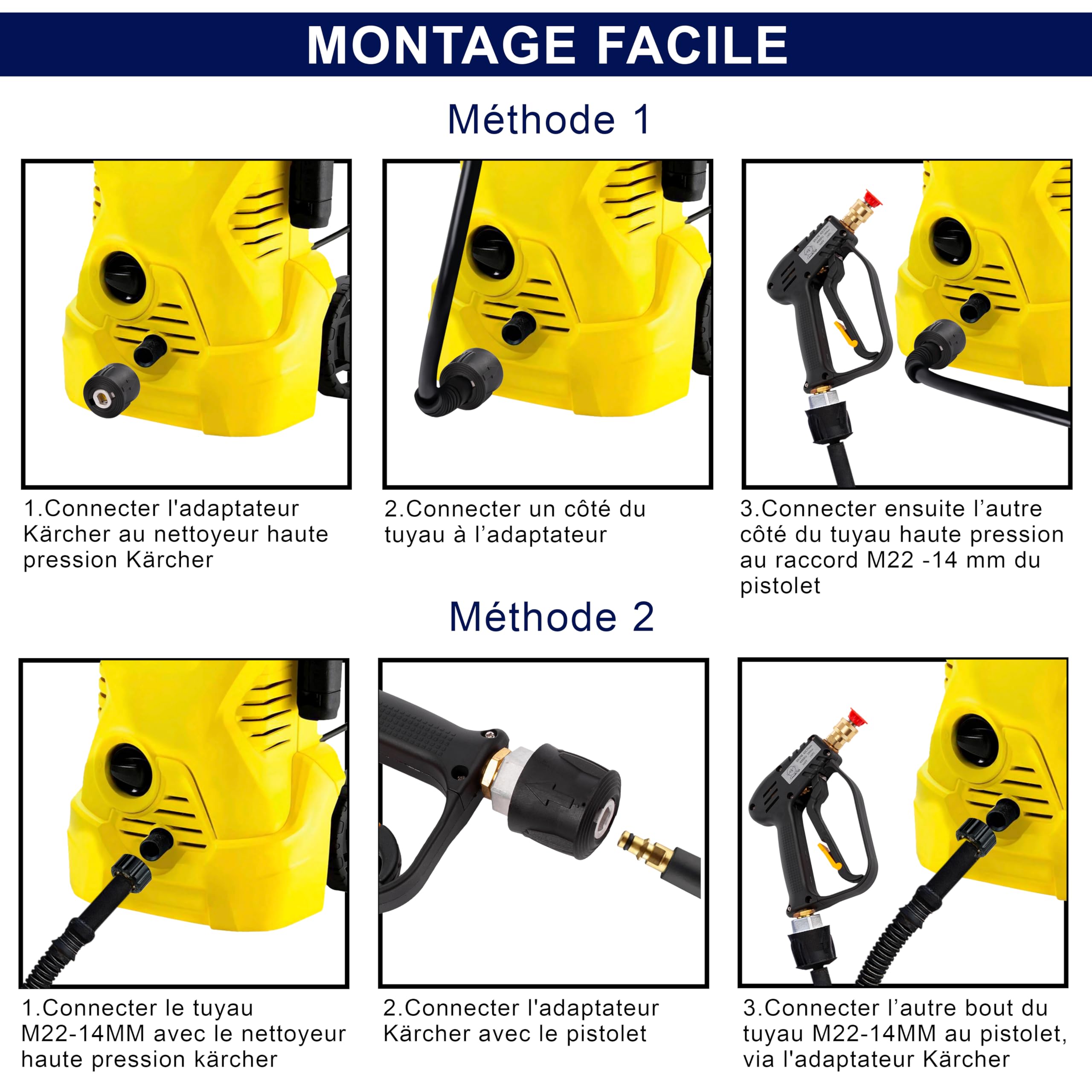 ComwithSafe Pistolet de Lavage Haute Pression+ Coupleur pivotant, 6 buses 1/4"- Pistolet 4000 PSI de Nettoyage pour Voiture - Int M22-14mm, Adaptateur pour Karcher K1-K7, filtre eau,guide inclus