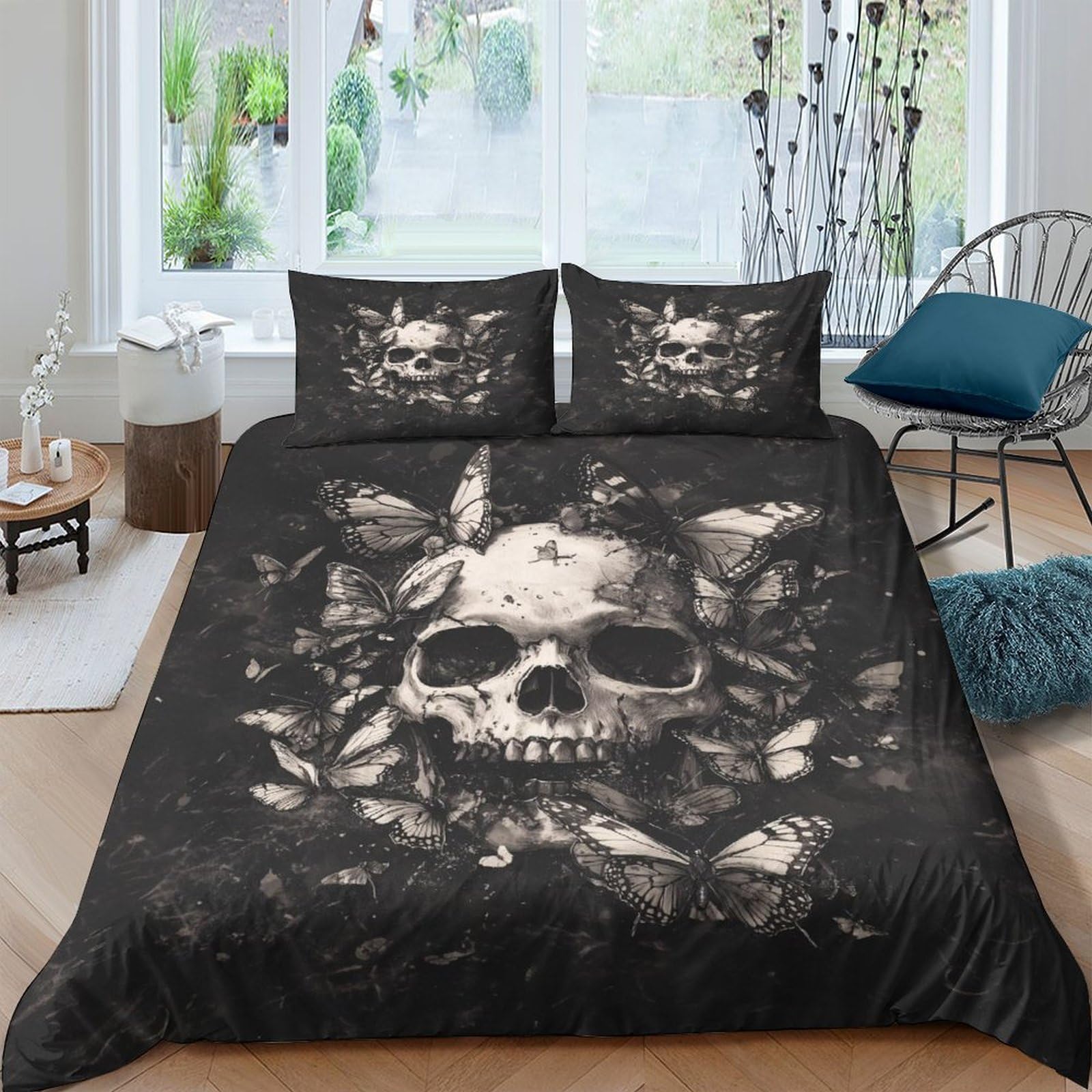 Ctjqhvkz Style-3 3D Printed Skull Black Fitted Sheet Microfiber Gothic Skeleton Bed Cover For Bedroom Dorm Mattress Protection Decoration Single（135X200cm）