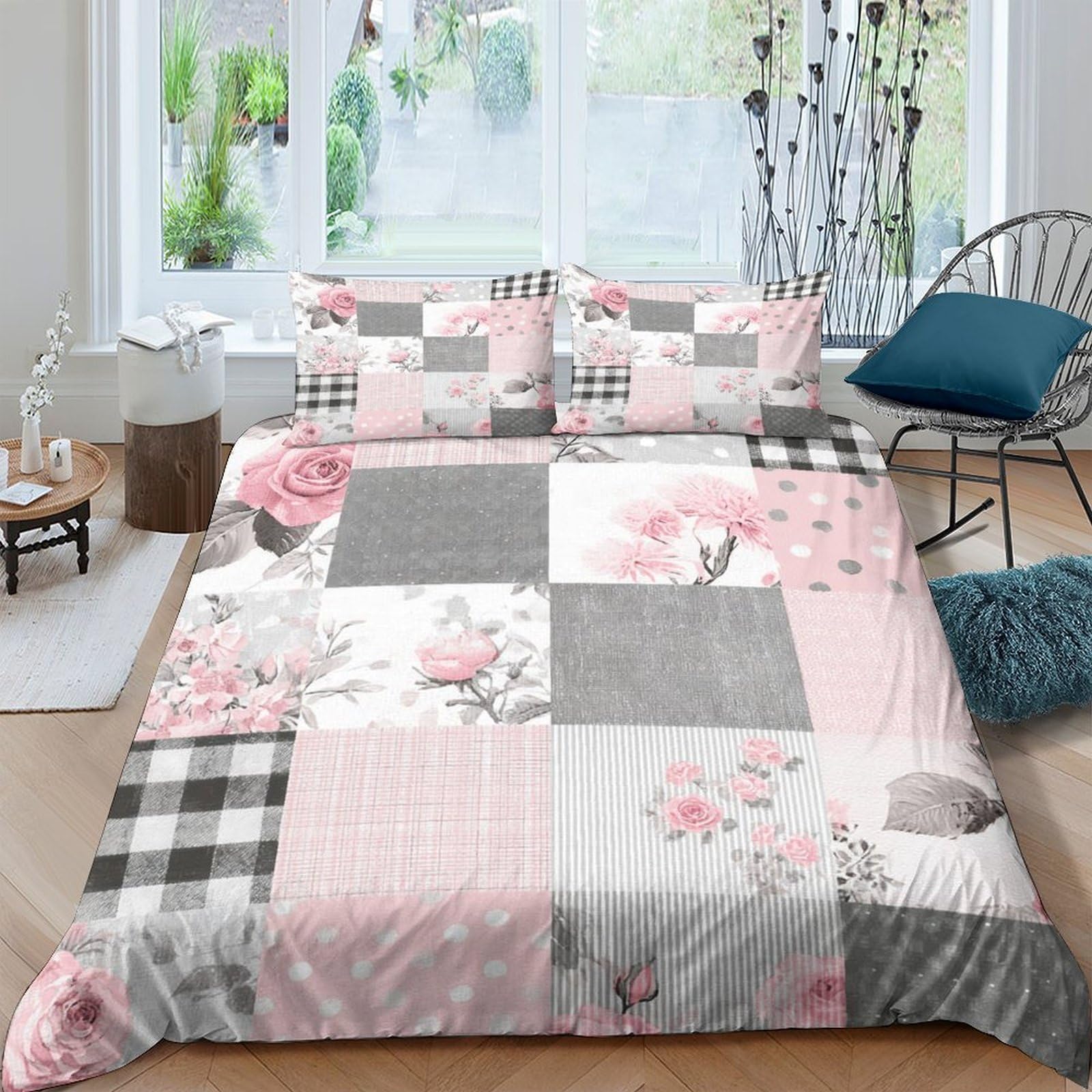 XFKLYNVCJ 3D Printed Roses pattern Quilt Cover Brushed Microfiber Vintage floral design Comforter Cover Shrink Resistant Stain Resistant Lightweight for Family Home Daily Use Double（200x200cm）
