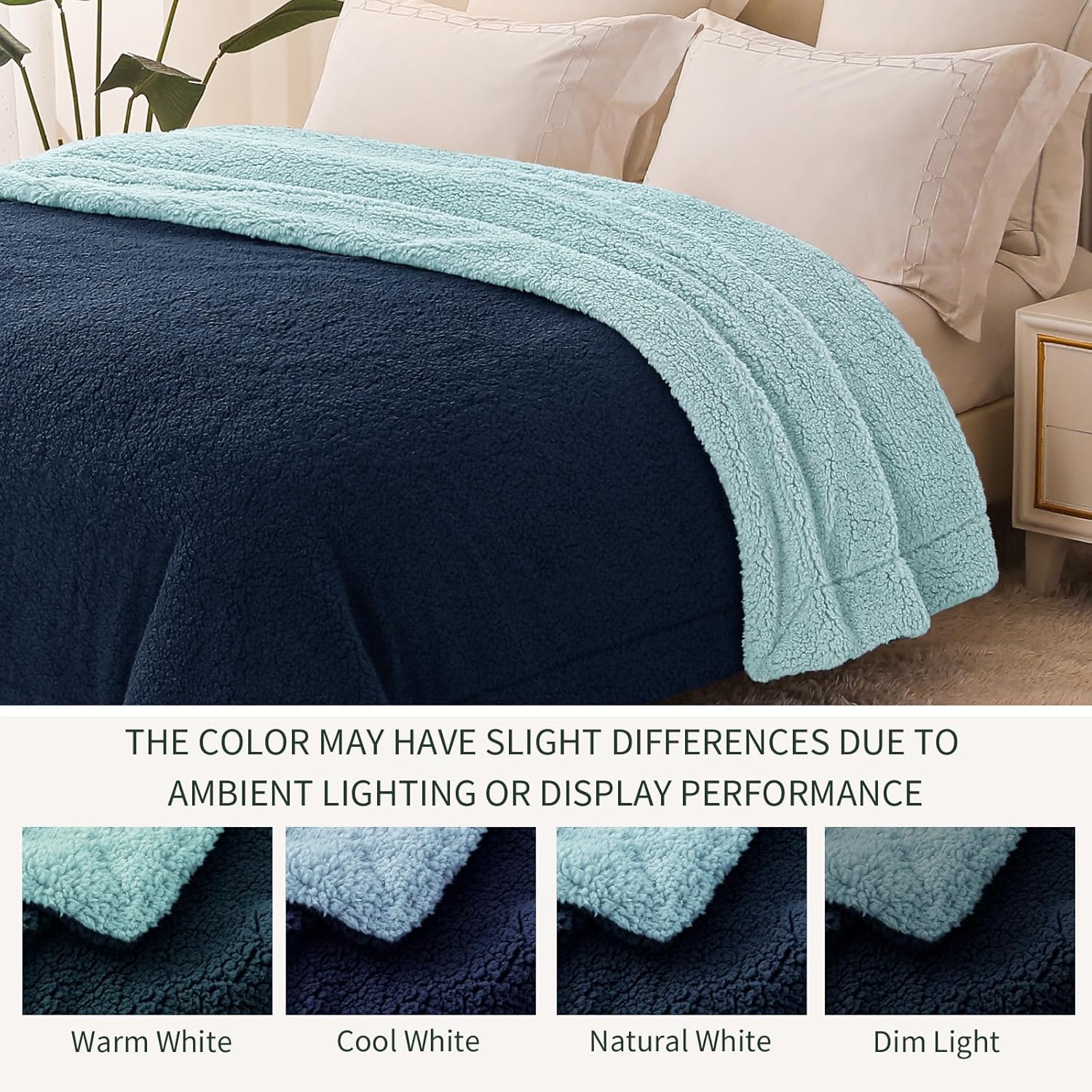 Exclusivo Mezcla Reversible Sherpa Throw Blanket for Couch, Thick and Warm Fleece Blankets for Winter, Soft Plush Fluffy, 50x60 Inches, Navy/Light Blue - Image 5