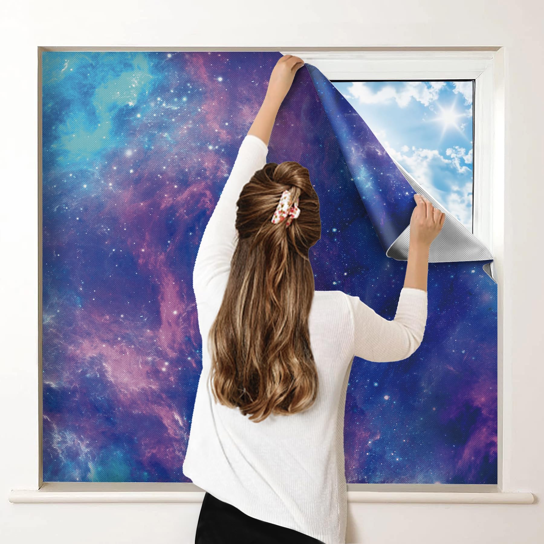 Photo 1 of 100% Blackout Curtains for Bedroom, Portable DIY Window Blinds, No Drill Window Shades & Blackout Blinds with Stickers & Tabs for Travel, Dorm Room, Media Room (Starry Sky, 118" x 57")