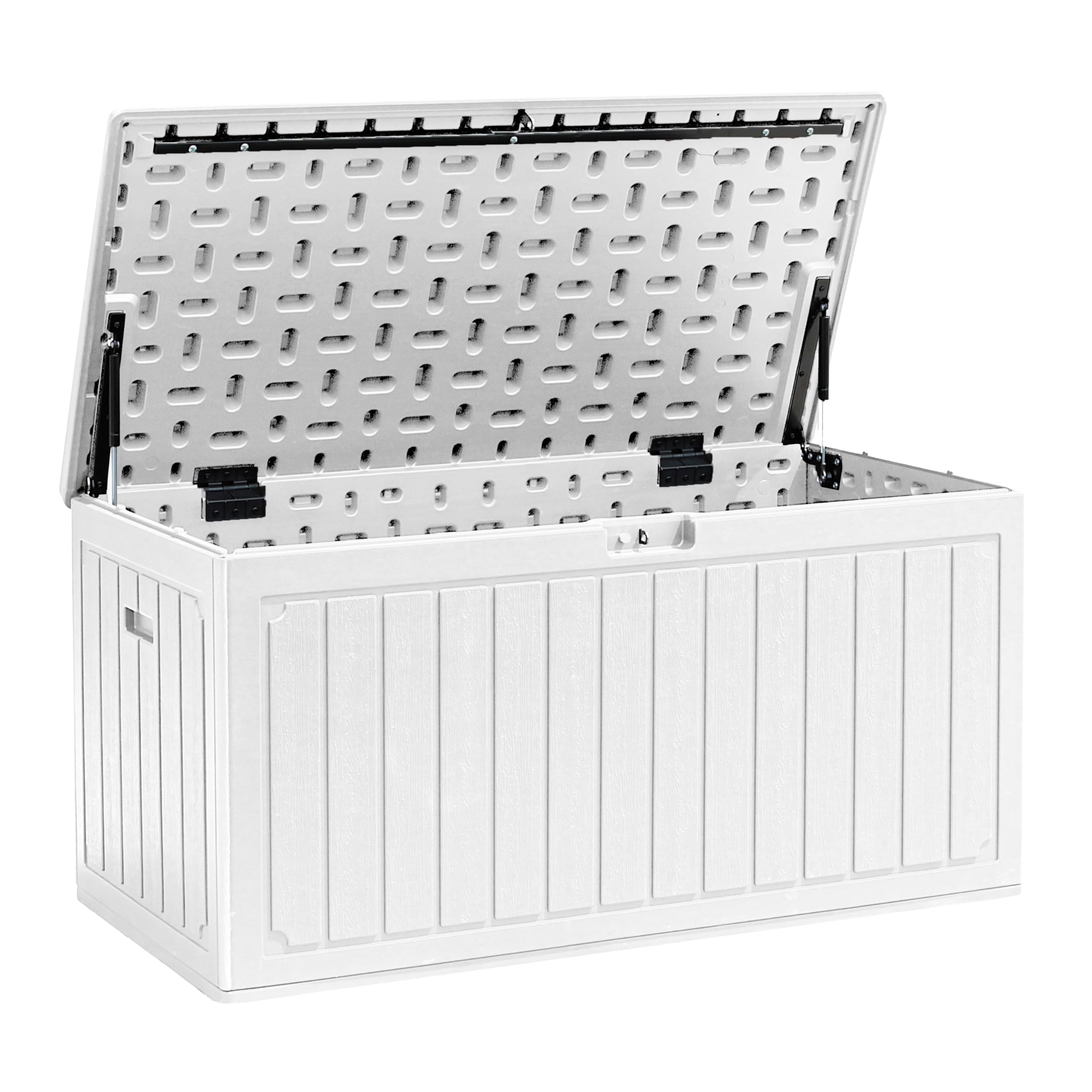 Baule da Esterno Impermeabile in Resina Cassapanca Contenitore XXL con Pistoni Bianco 113x58x58 cm