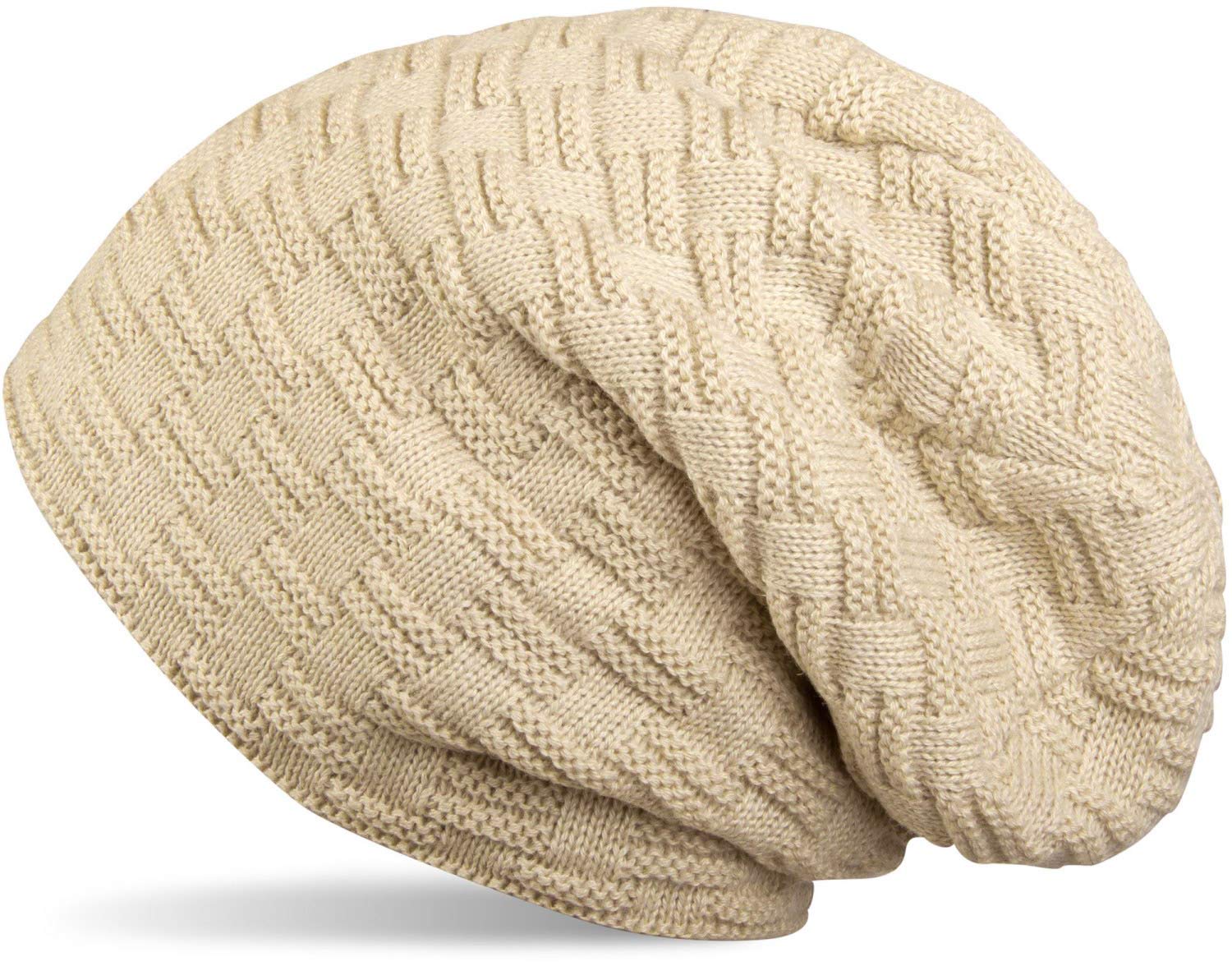 Stylebreaker Women's Ivory Warming Braided Pattern Fine Knit Slouch Beanie With An Ultra Soft Fleece Lining, Unisex 04024058, Colour: