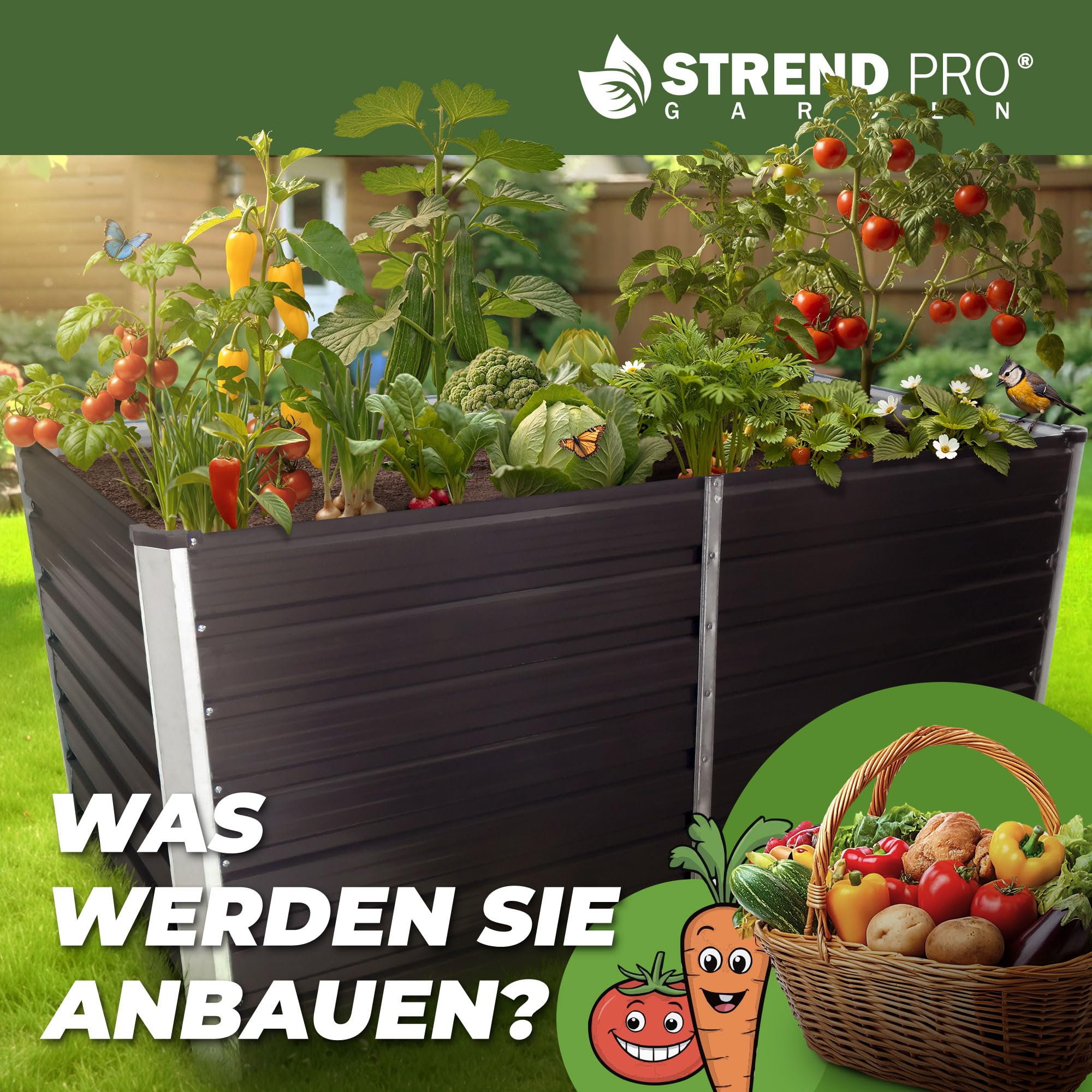 STREND PRO Hochbeet Metall 160x80x77 cm (LxBxH) ANTHRAZIT | Pflanzkasten | Blumenkasten | Garten Pflanzkasten Hoch | Gemüsebeet | Gartenbeet | Hochbeet Balkon Pflanzbeet