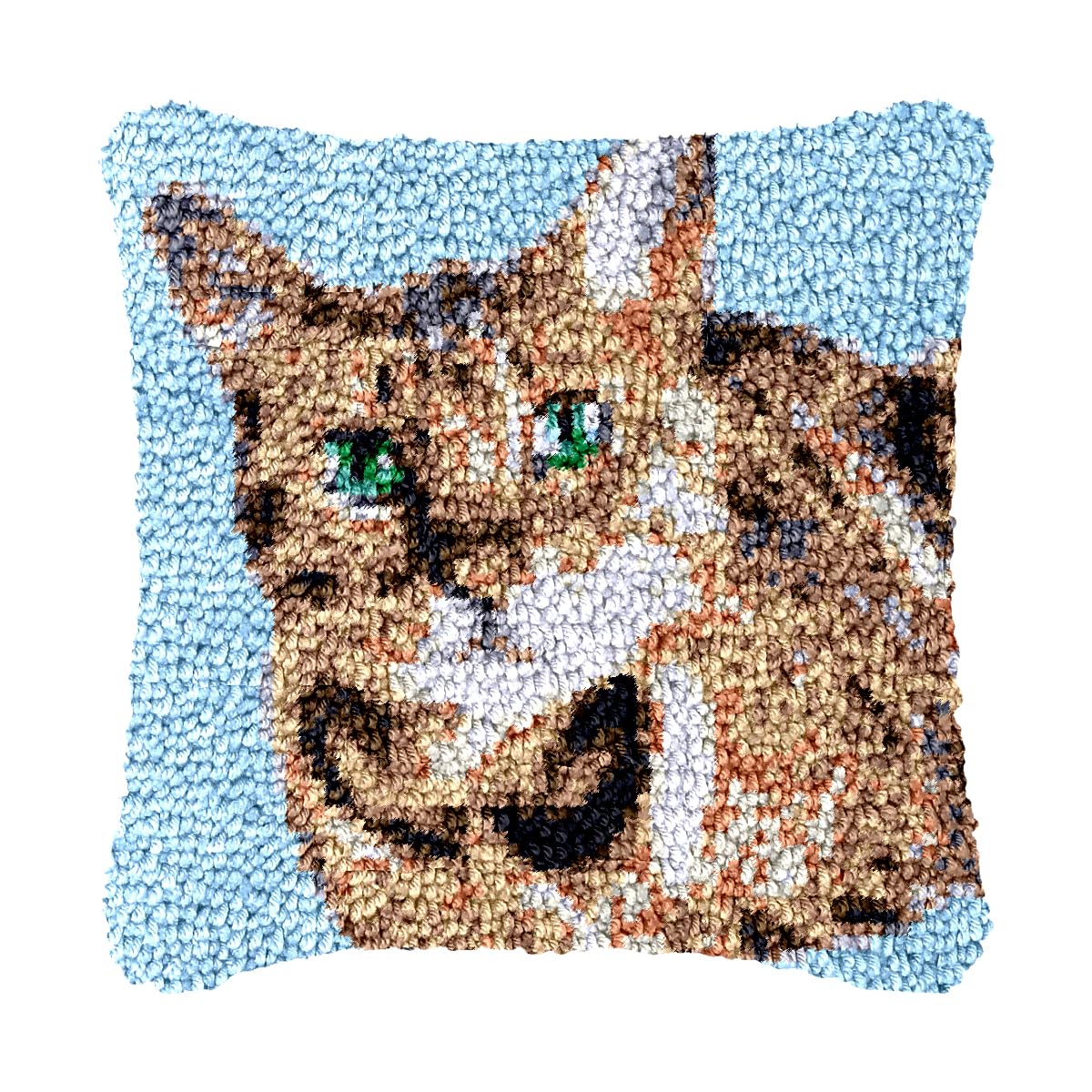 bositigo Cat Latch Hook Pillow Kit for Adults &amp; Kids, DIY Pre-Printed Canvas Craft, 17x17 Inch Decorative Cover for Sofa Cushions, Bedroom Decor (Cat Pattern 25)