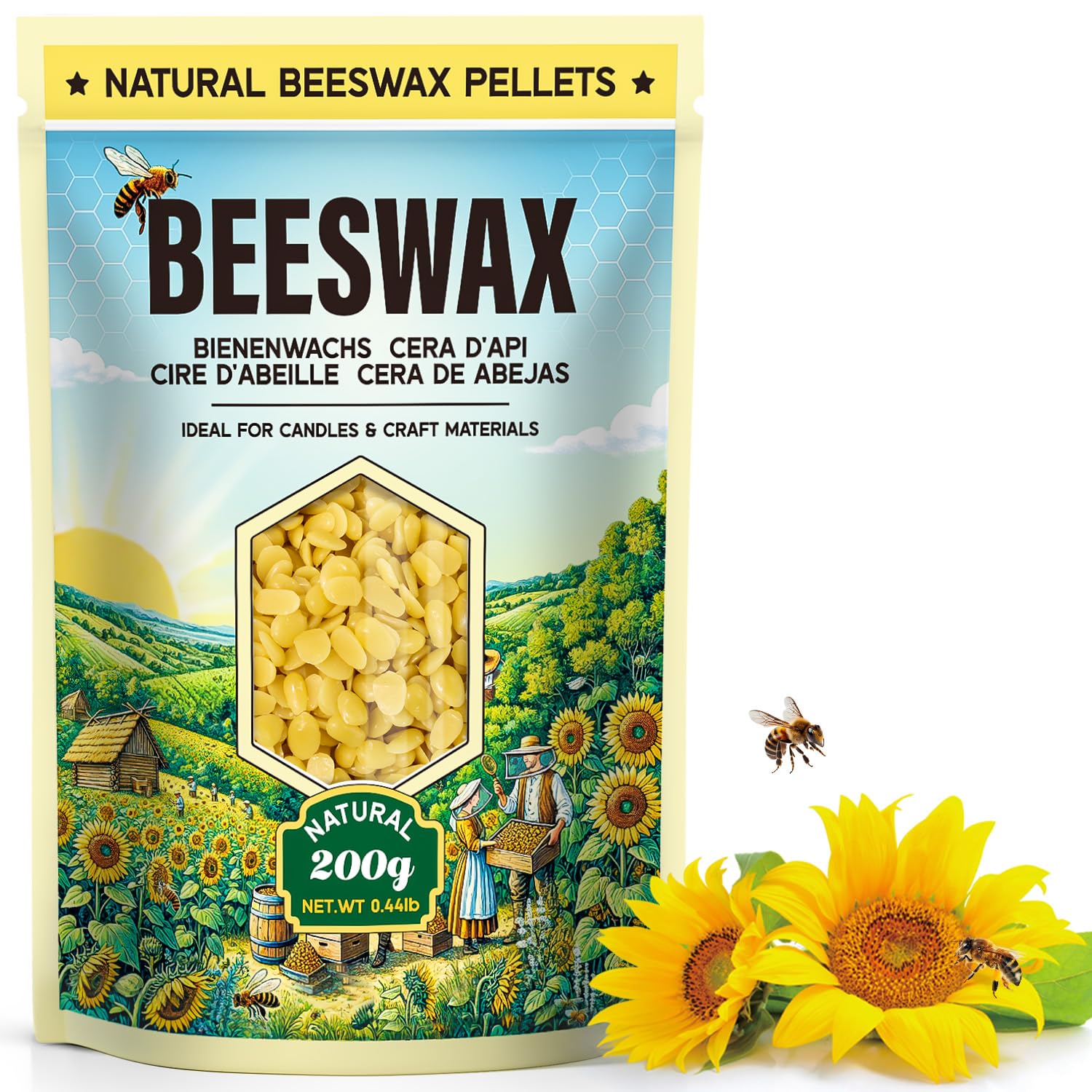 Cera d'api gialla 200G/908G/2.2KG/4.5KG/9KG - Pastiglie di cera d'api naturale per candele cera d'api e progetti fai-da-te. Perfetta per creare candele artigianali.