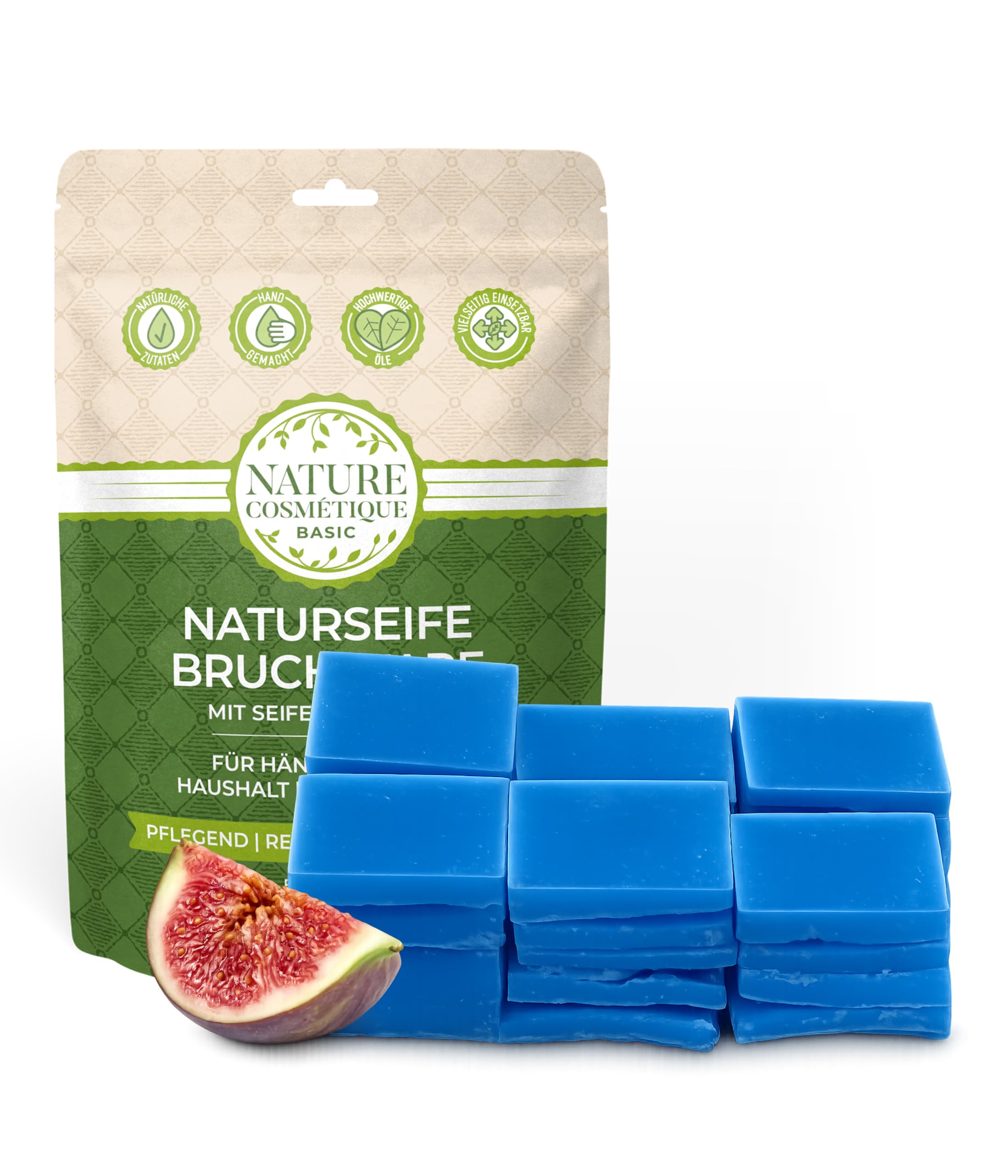 Nature Cosmétique® Jabón natural básico con saquito de jabón higo (afrutado, dulce) – Jabón de rotura orgánico – Jabón de manos y ducha vegano, para piel seca y madura – Jabón corporal regalo