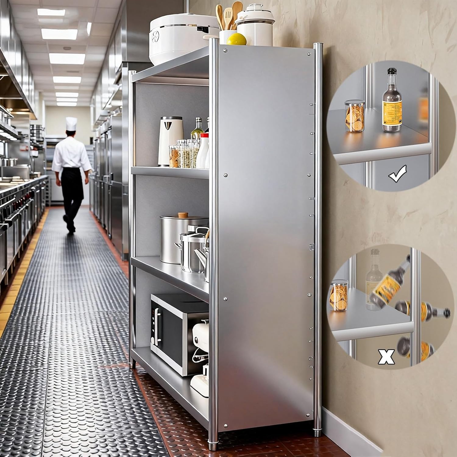 Four-Tier Enclosed Workbench Stainless Steel Floor-Standing Storage Rack Adjustable Feet Commercial Kitchen Sideboard Easy Installation Worktable Metal Countertop(60x40x140cm)