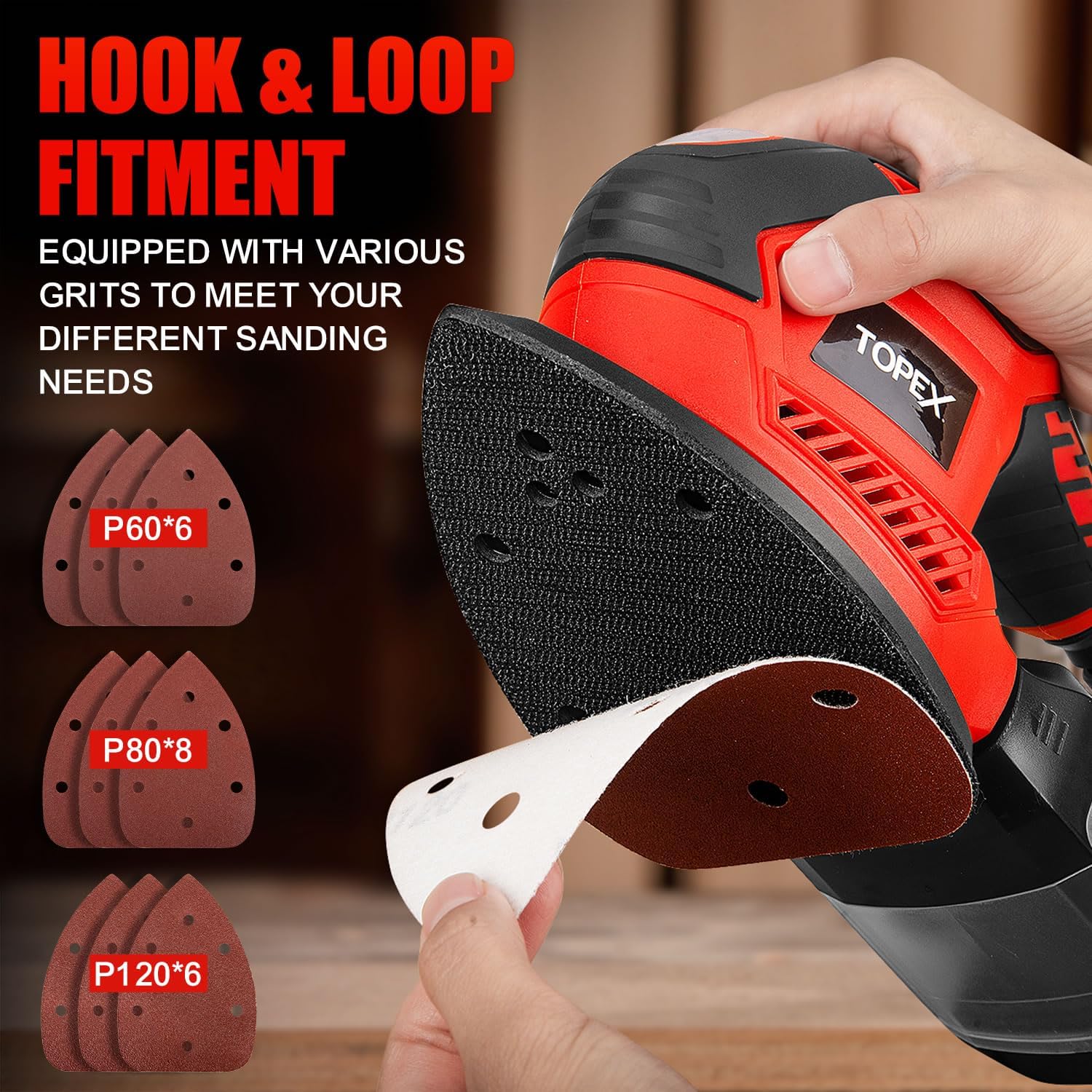 Topex 200w Electric Detail Sander Power Detail Sander Electric Sander Handheld Sanding Machine Small Triangular Palm Sander for Home Decoration Furniture Finishing with Sandpaper & Dust Box