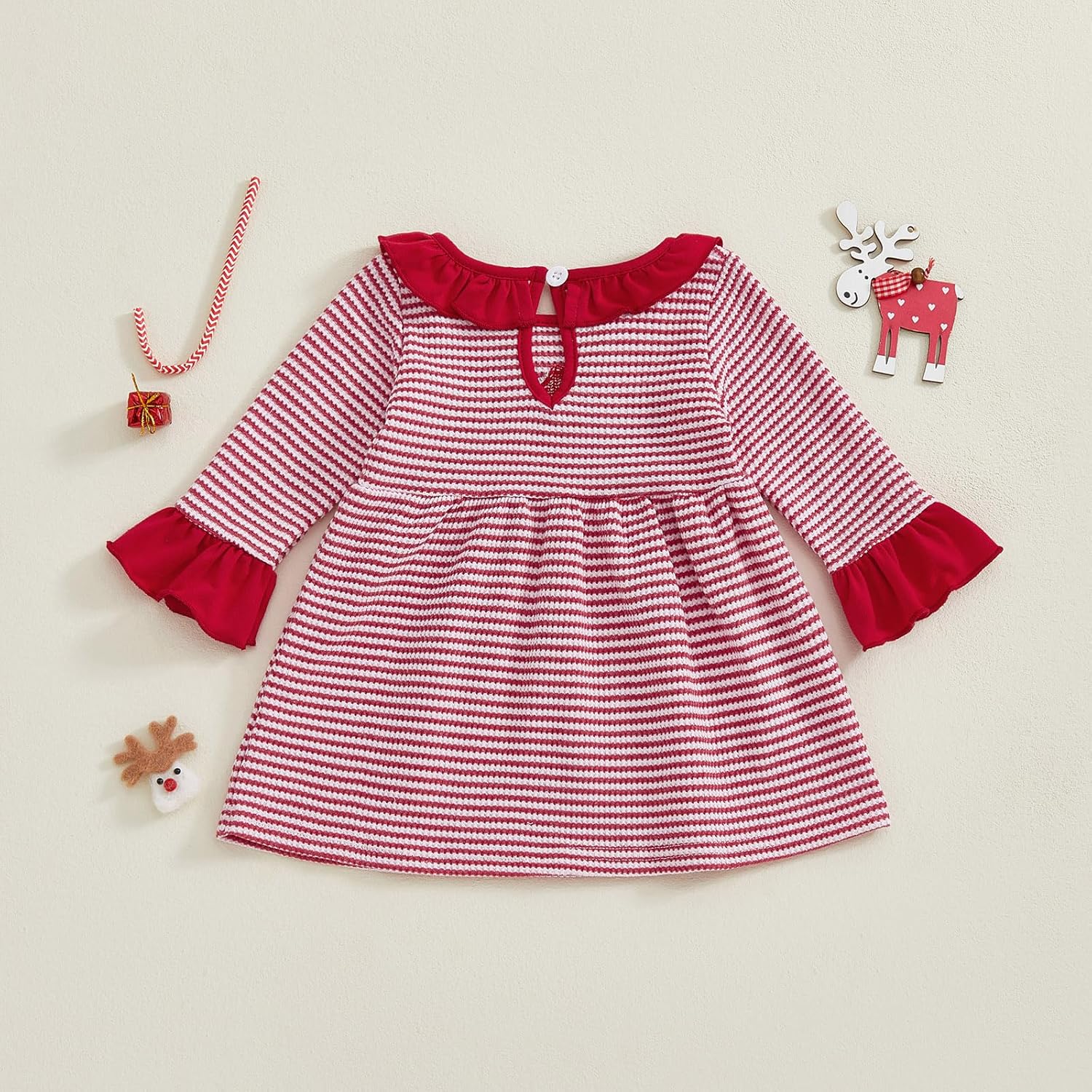 Toddler Girl Christmas Dress Santa Claus Embroidery Striped Dresses Cute Long Sleeve Waffle A-line Dresses - Image 8