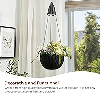 Vista 5 de Glitzhome Maceta colgante de plástico de 30 pulgadas de alto con luces solares, colgador de cesta negra con cadena para plantas
