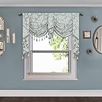 Vista 94 de Loom and Mill Luxury Waterfall Valances for Windows, Elegant Jacquard Thick Swag Curtains Valance with Tassels for Living Room, Bedroom Party Light