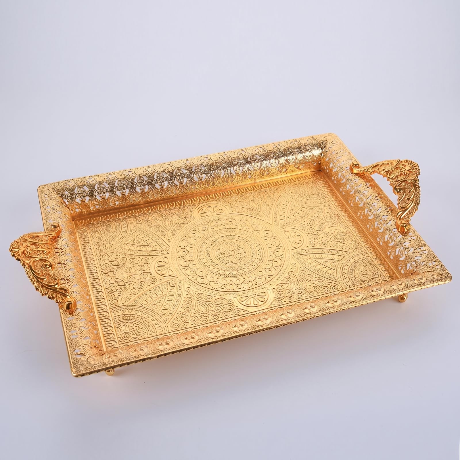 TISHITA Bandeja Rectangular Elegante, Oro