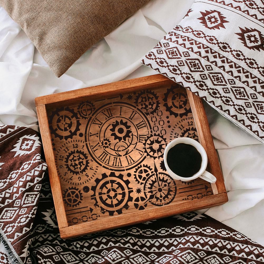 FINGERINSPIRE 3 Pcs Retro Gear Painting Stencil 30x30cm Reusable Steampunk Gear Steampunk Chain Key Pattern Drawing Template Gear Clocks Stencil for Painting on Wood Wall Fabric Furniture - Image 4