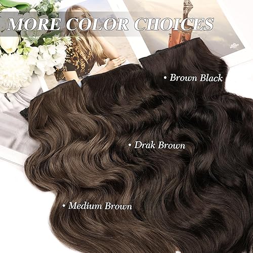 Miniatura 4 de MORICA Extensiones de Cabello con Alambre Invisible - 20 Pulgadas Marrón Oscuro Largo Ondulado Postizo Sintético con Alambre Transparente Tamaño