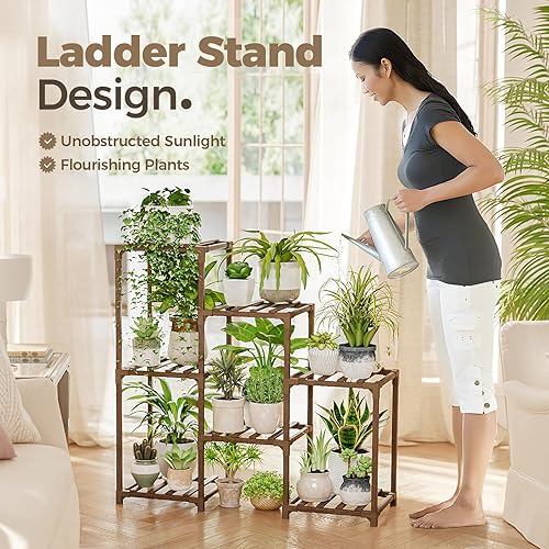 Miniatura 122 de Bamworld - Soporte grande de maderas para plantas de exterior, macetero grande para sala de estar, patio, balcón y jardín