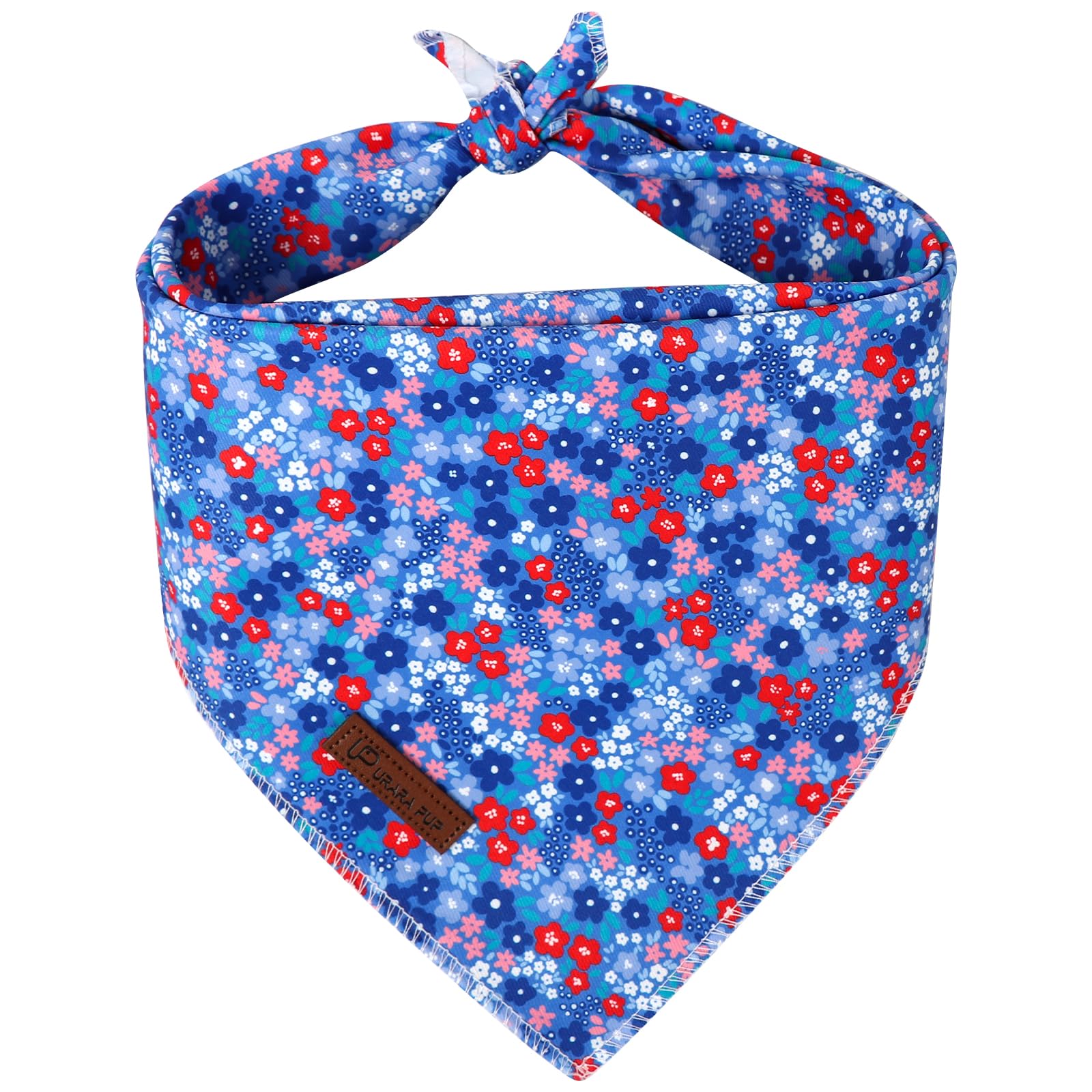 UP URARA PUP Floral Dog Bandana, Summer Flower Puppy Bandana for Small Medium Dog, Cotton Blue and Red Blossom Pet Triangle Bid Scarf Kerchief for Girl Boy Dogs or Cats