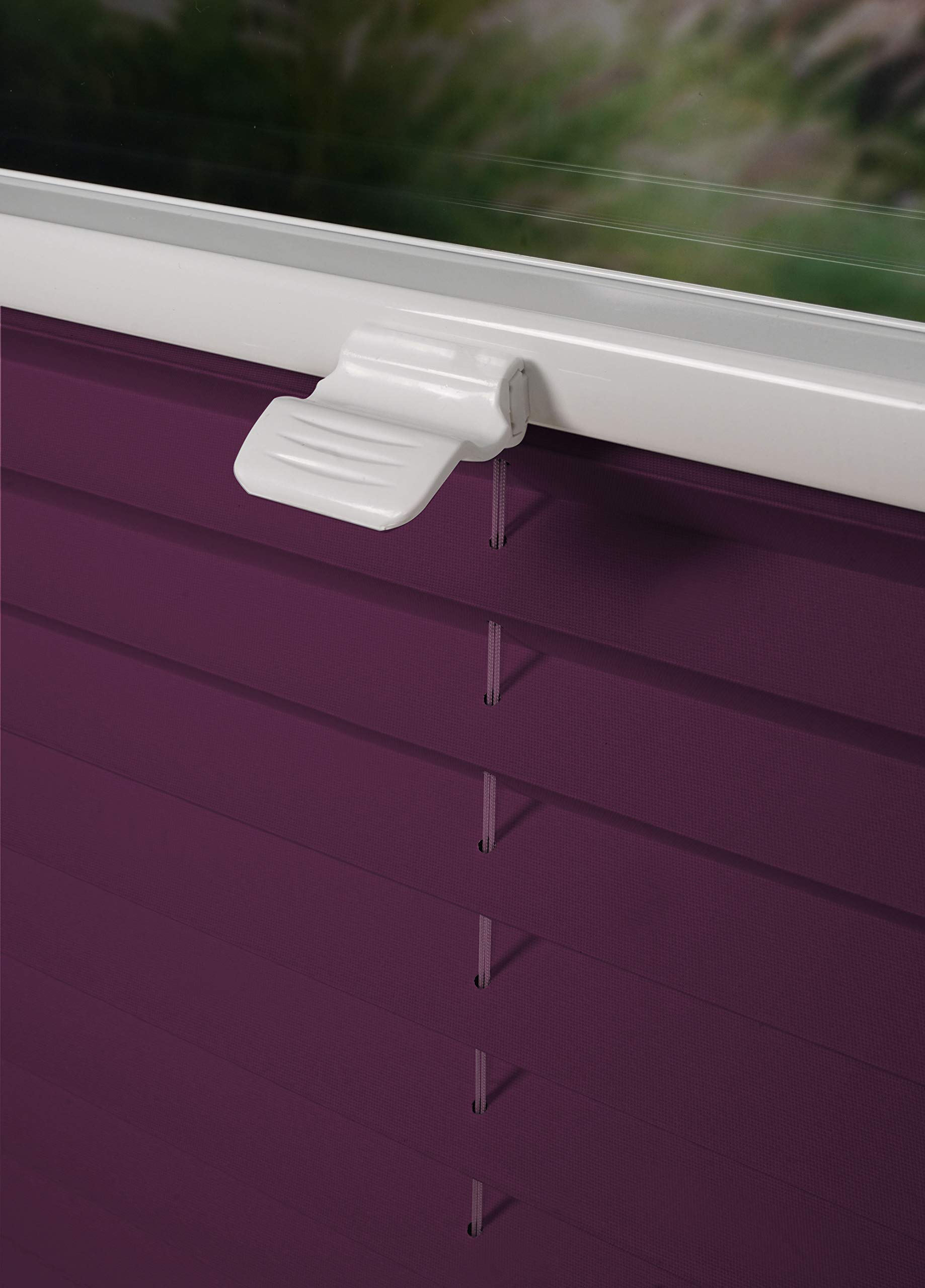Store plissé occultant thermique Klemmfix sur mesure pour toutes les fenêtres, supports de serrage jusqu'à 27 mm, store plissé occultant sans perçage, violet, largeur : 101110 cm, hauteur : 201250